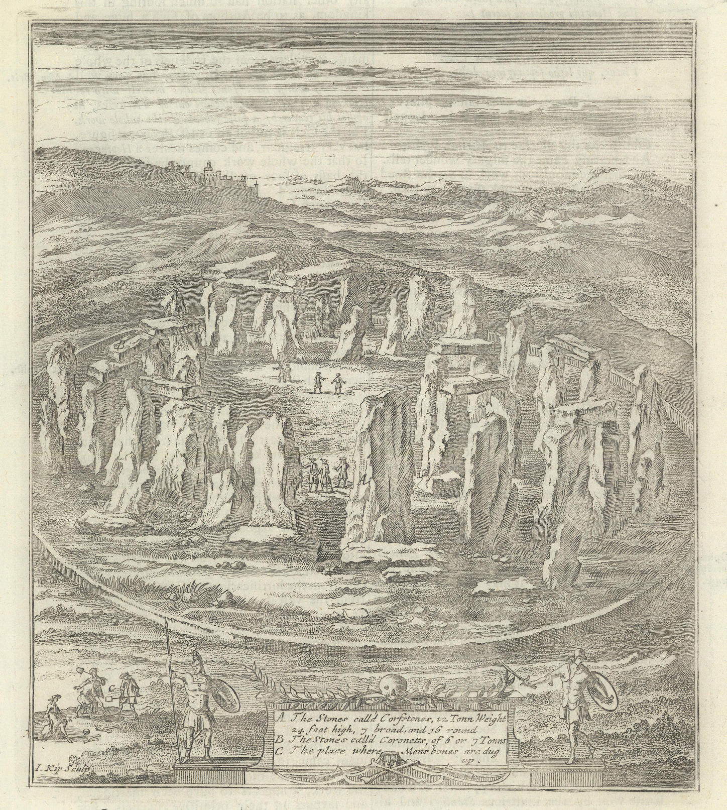 Associate Product View of Stonehenge from Camden's Britannia by Kip 1722 old antique print