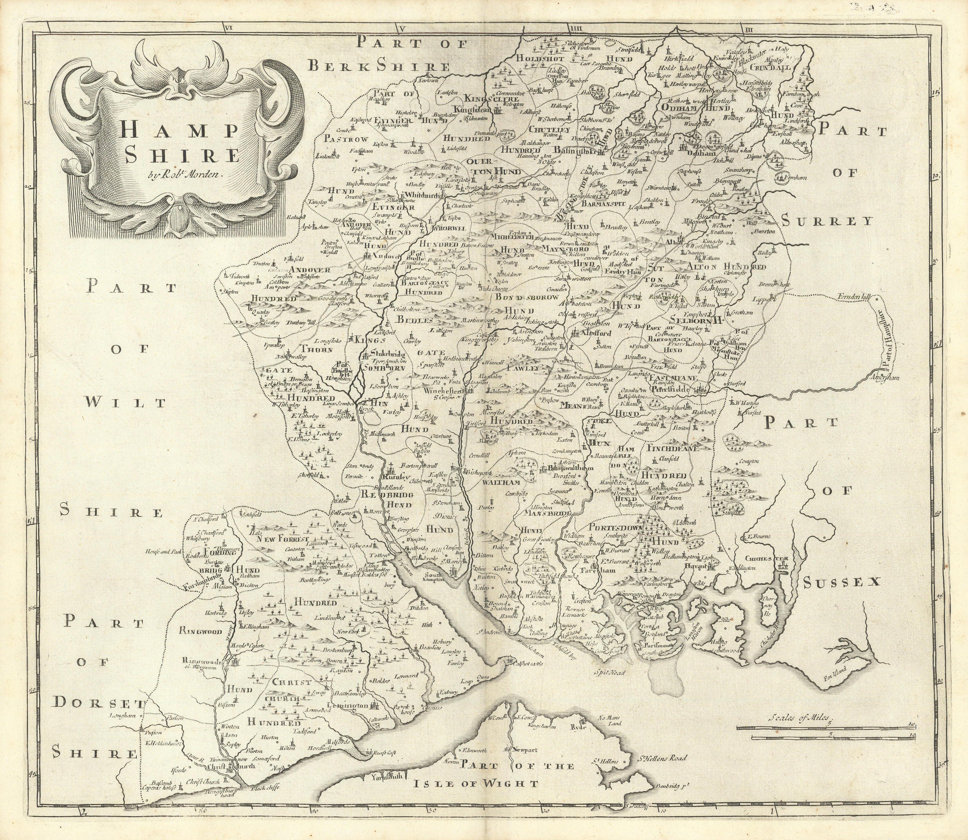Associate Product Hampshire. 'HAMP SHIRE' by ROBERT MORDEN from Camden's Britannia 1722 old map
