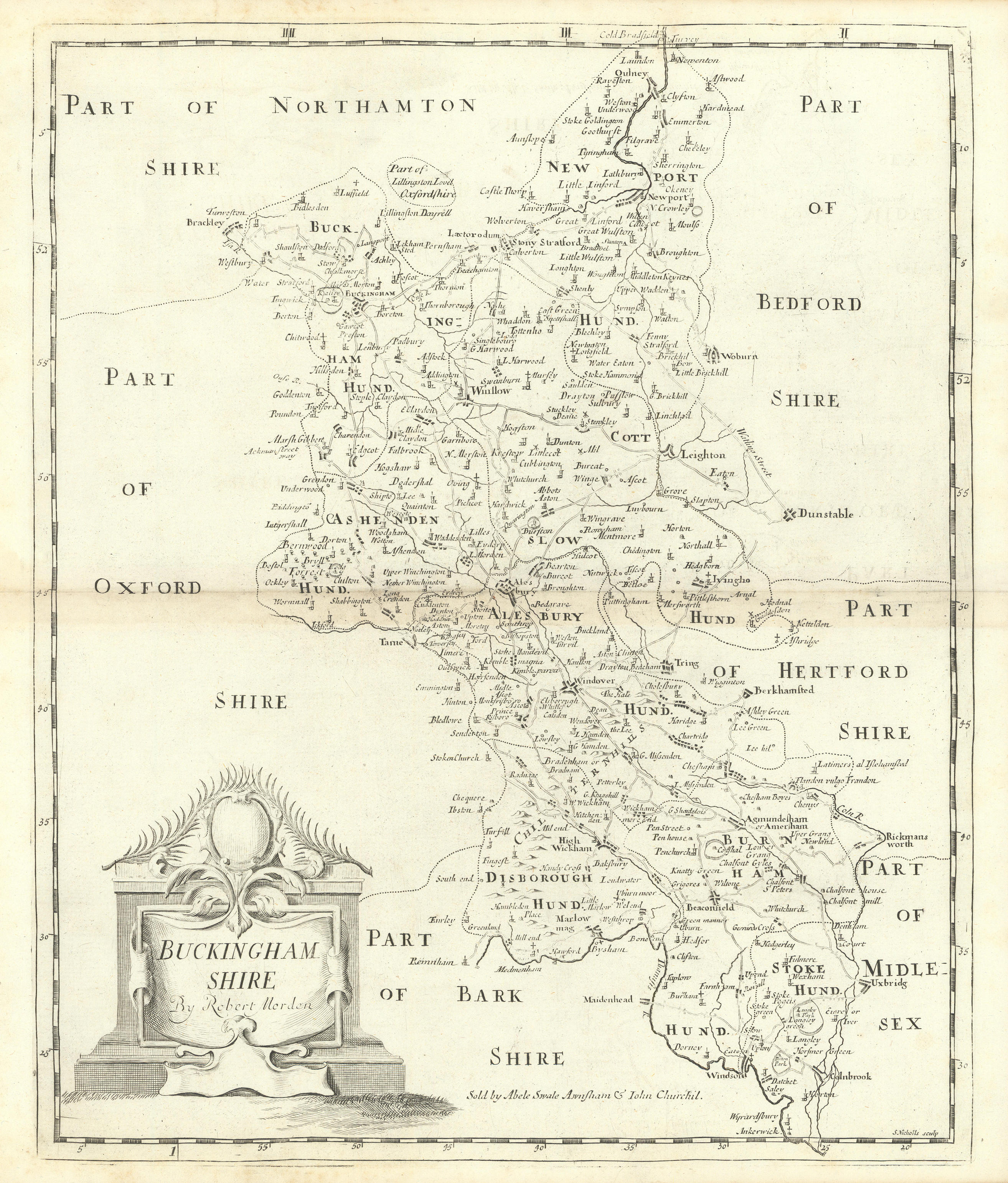 Associate Product BUCKINGHAMSHIRE by ROBERT MORDEN from Camden's Britannia 1722 old antique map