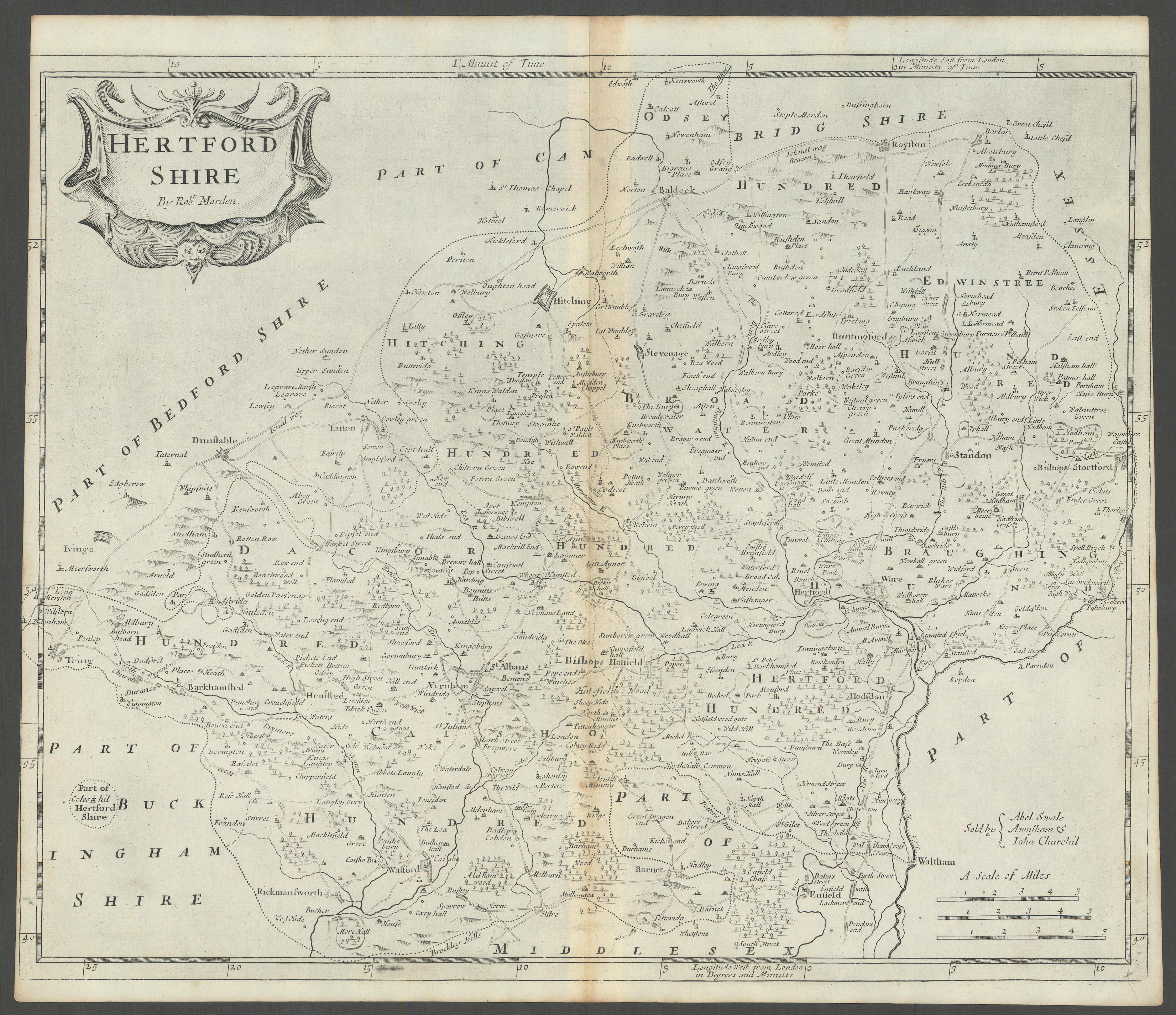 Associate Product Hertfordshire. 'HERTFORD SHIRE' by ROBERT MORDEN in Camden's Britannia 1722 map