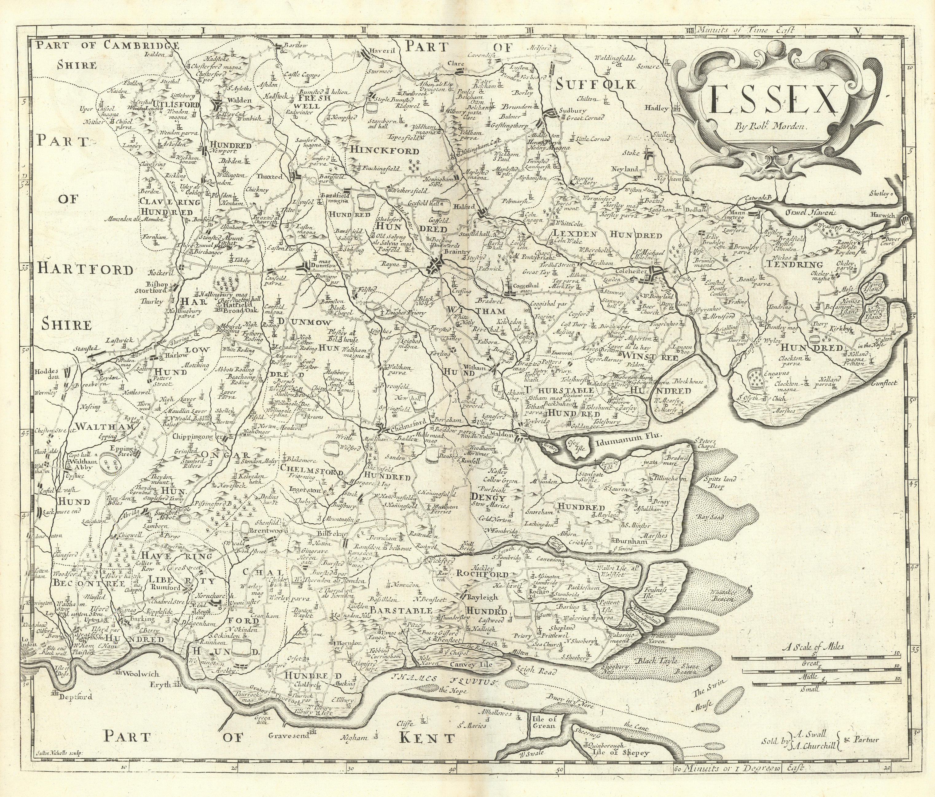Associate Product Essex by ROBERT MORDEN from Camden's Britannia 1722 old antique map plan chart