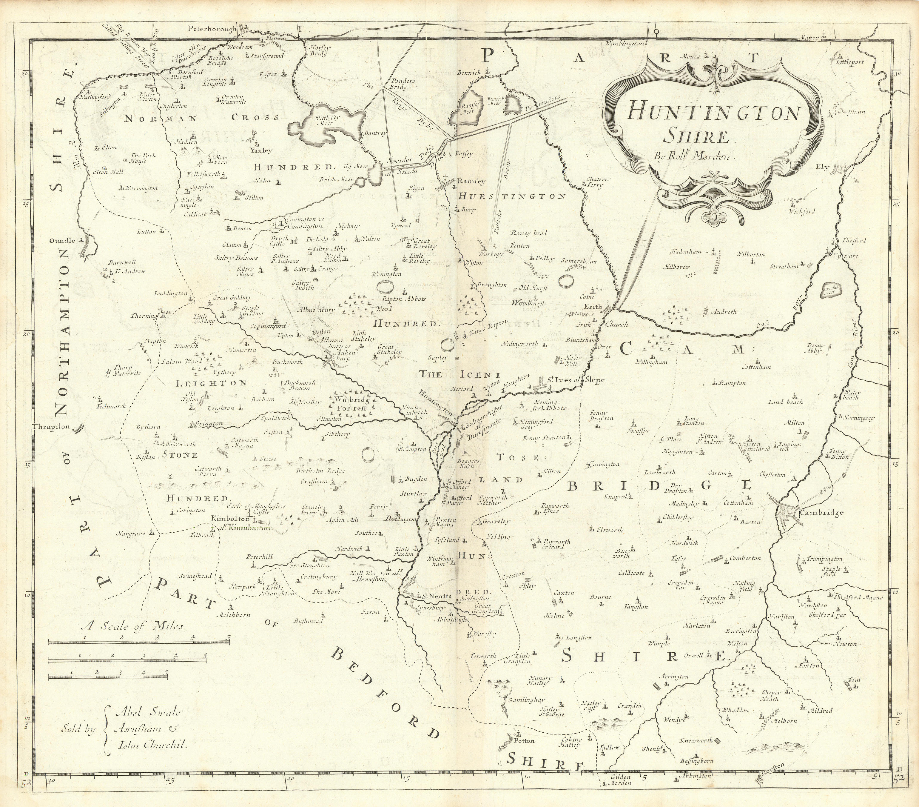 Associate Product 'HUNTINGTON SHIRE' Huntingdonshire by ROBERT MORDEN. Camden's Britannia 1722 map