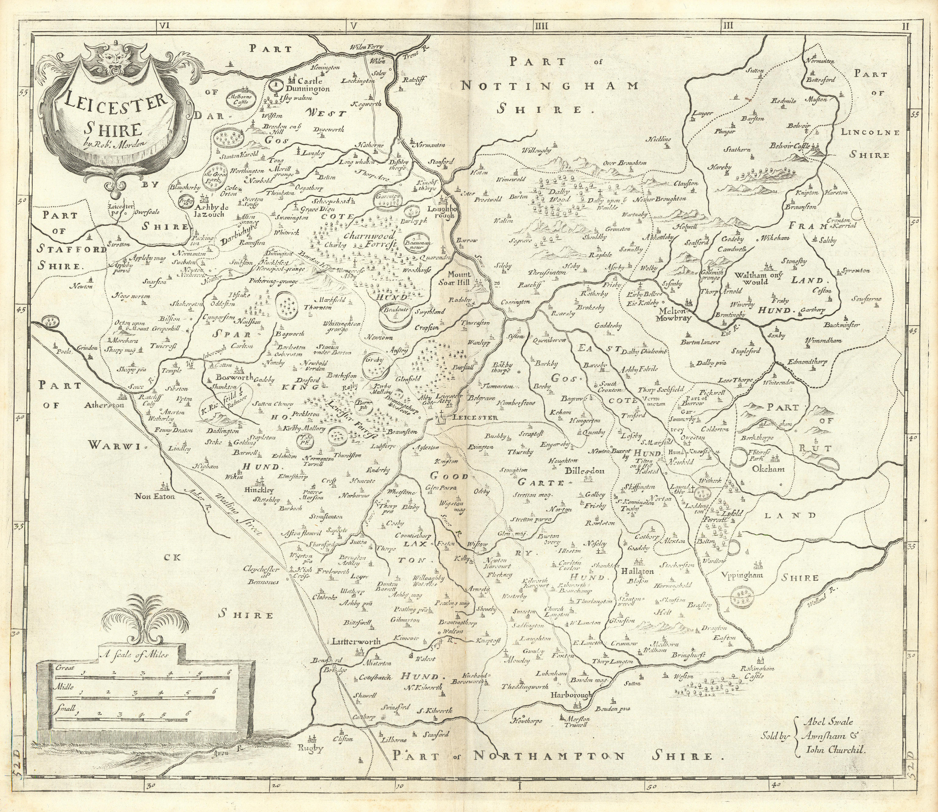Associate Product LEICESTERSHIRE from Camden's Britannia by ROBERT MORDEN 1722 old antique map