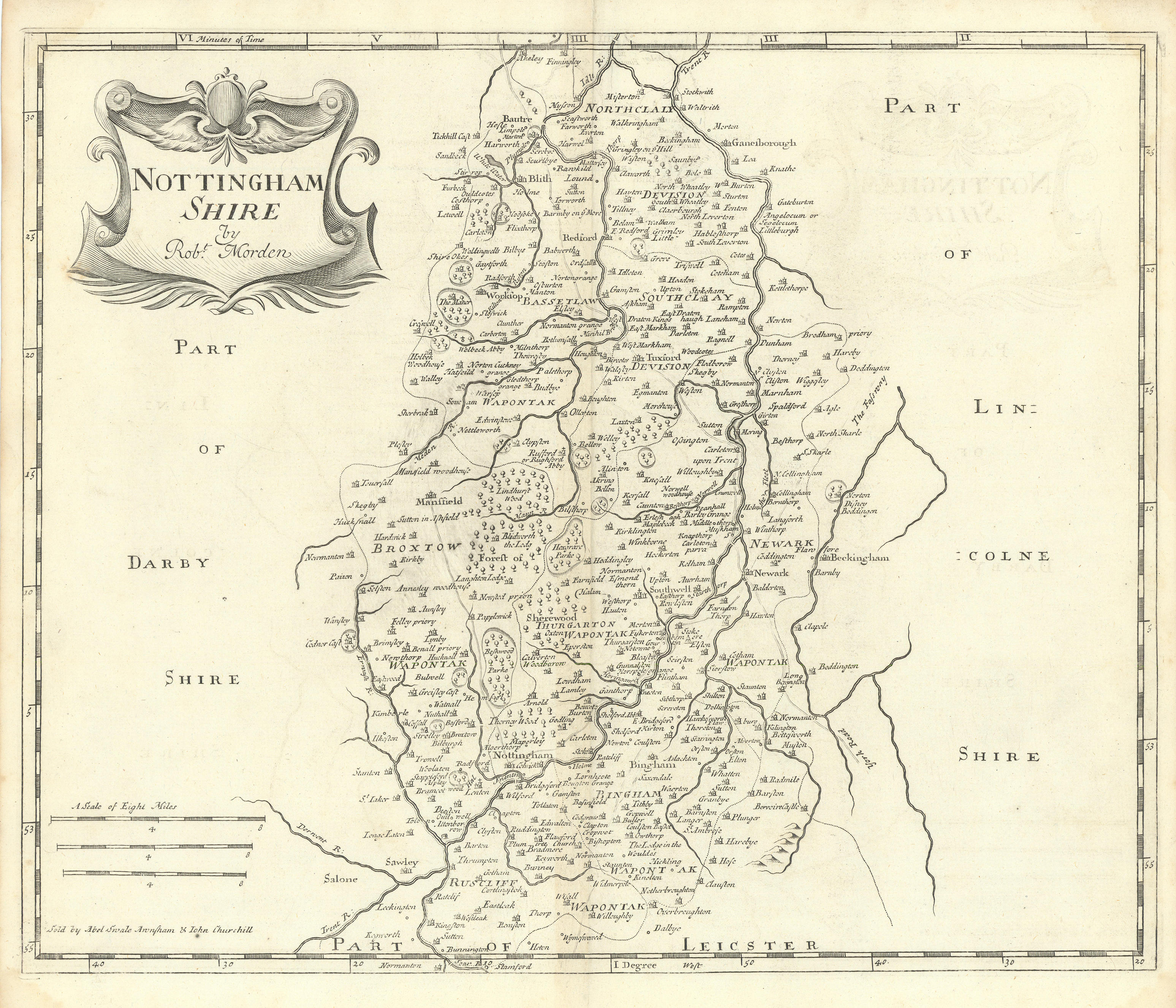 Associate Product NOTTINGHAMSHIRE from Camden's Britannia by ROBERT MORDEN 1722 old antique map