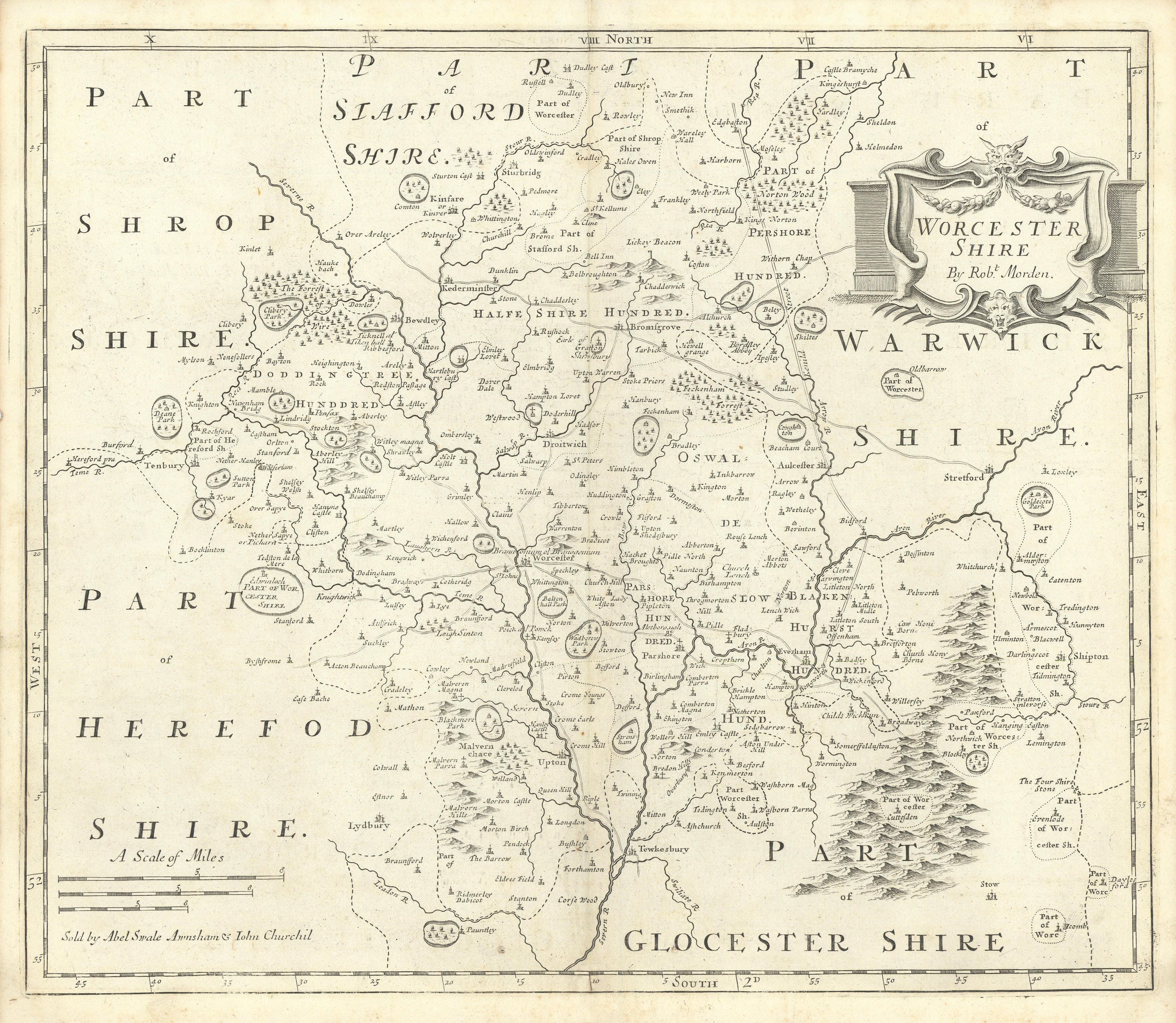 Associate Product WORCESTERSHIRE by ROBERT MORDEN from Camden's Britannia 1722 old antique map