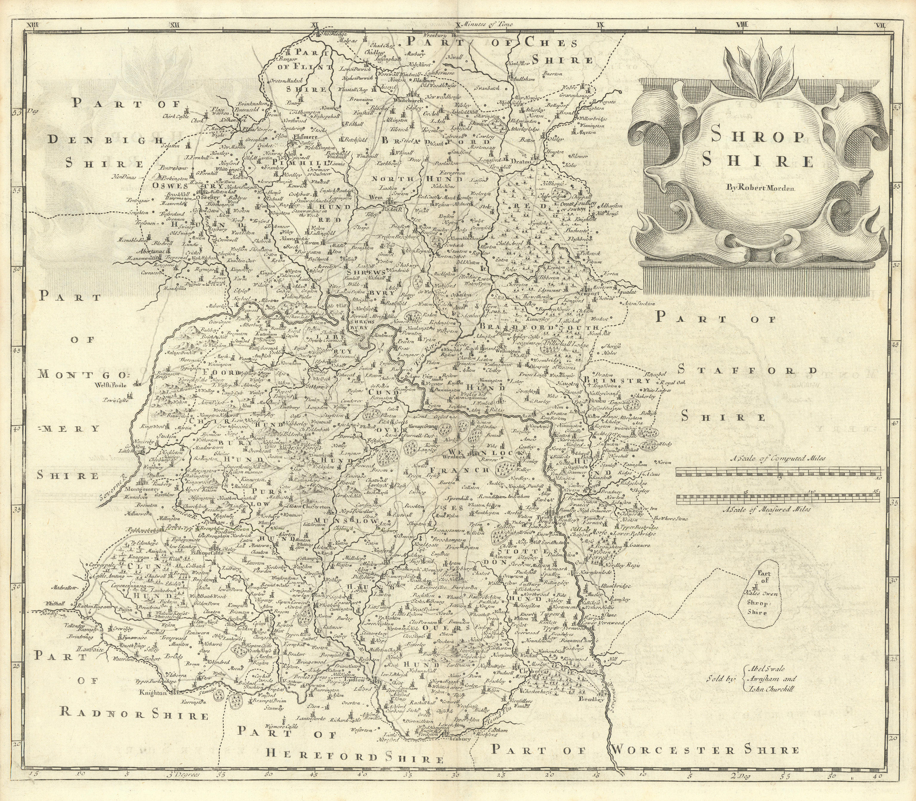 Associate Product Shropshire. 'SHROP SHIRE' by ROBERT MORDEN from Camden's Britannia 1722 map