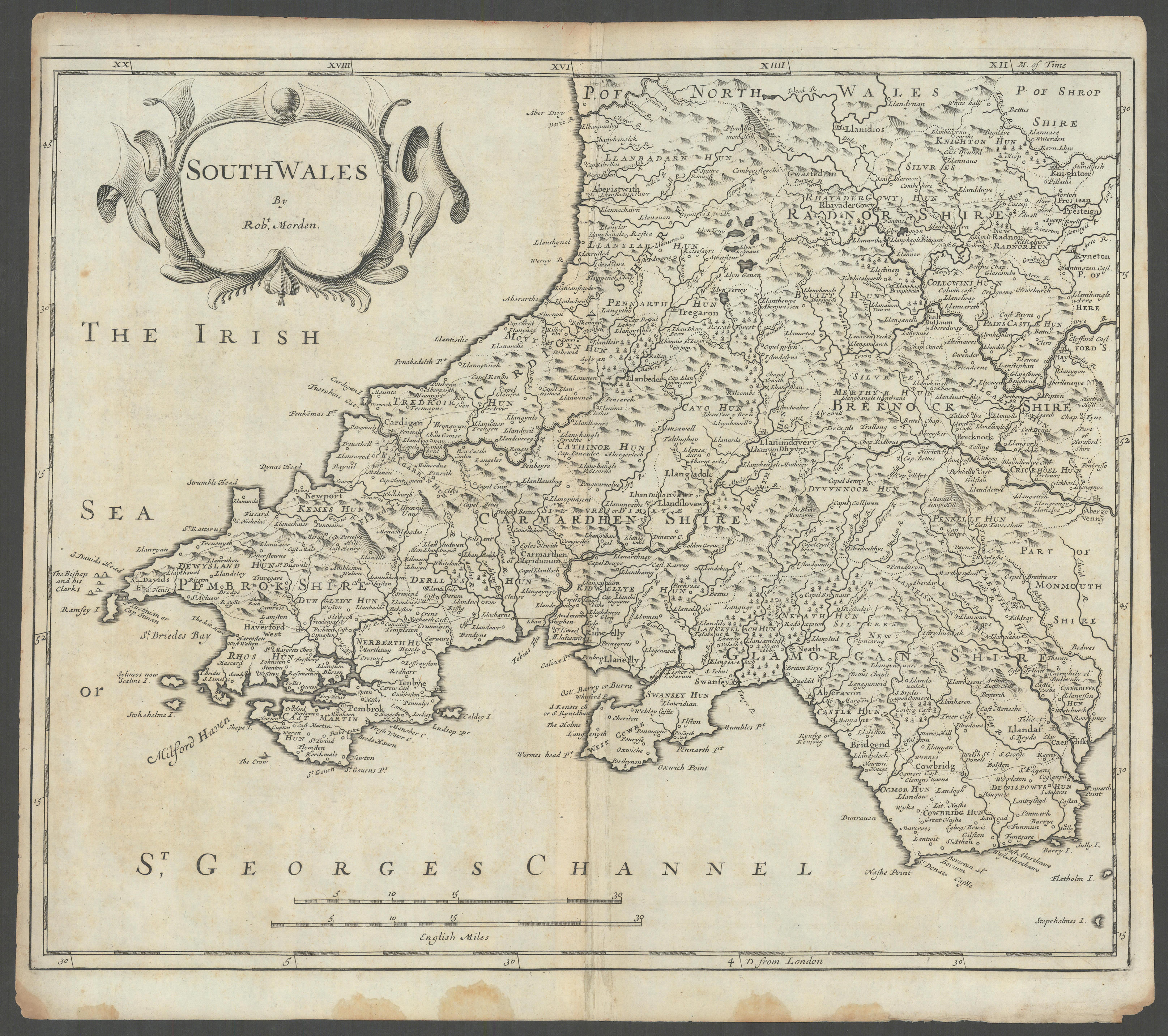 Associate Product SOUTH WALES by ROBERT MORDEN from Camden's Britannia 1722 old antique map