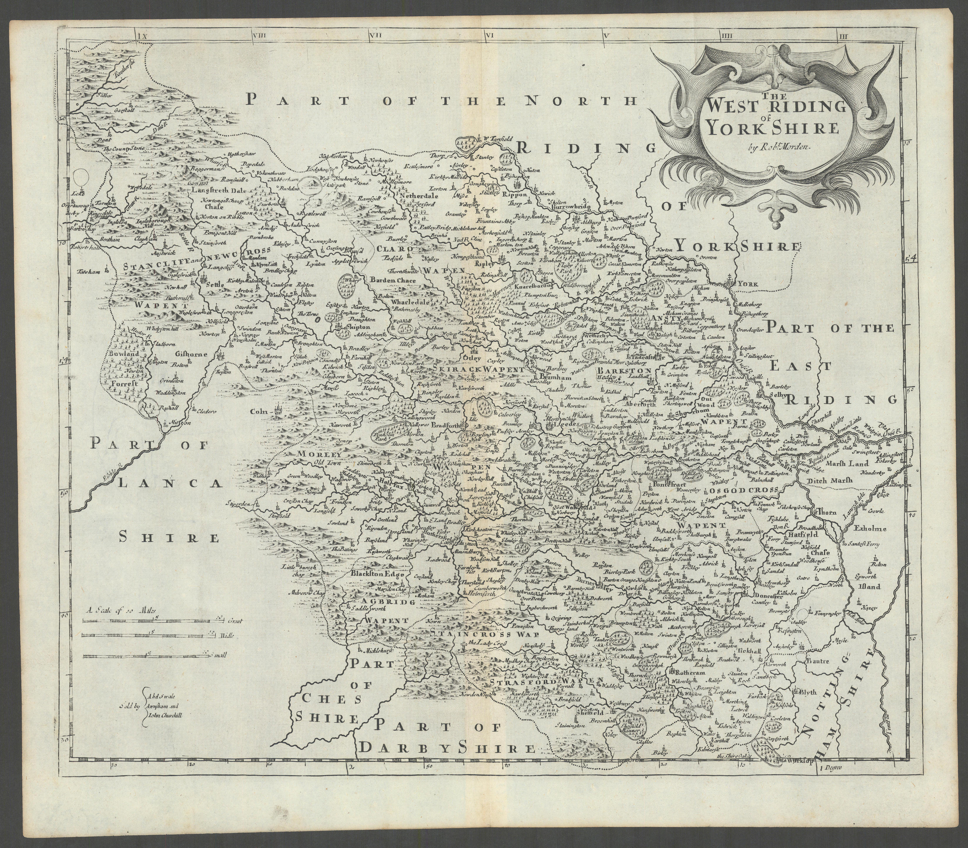Associate Product WEST RIDING OF YORKSHIRE by ROBERT MORDEN from Camden's Britannia 1722 old map