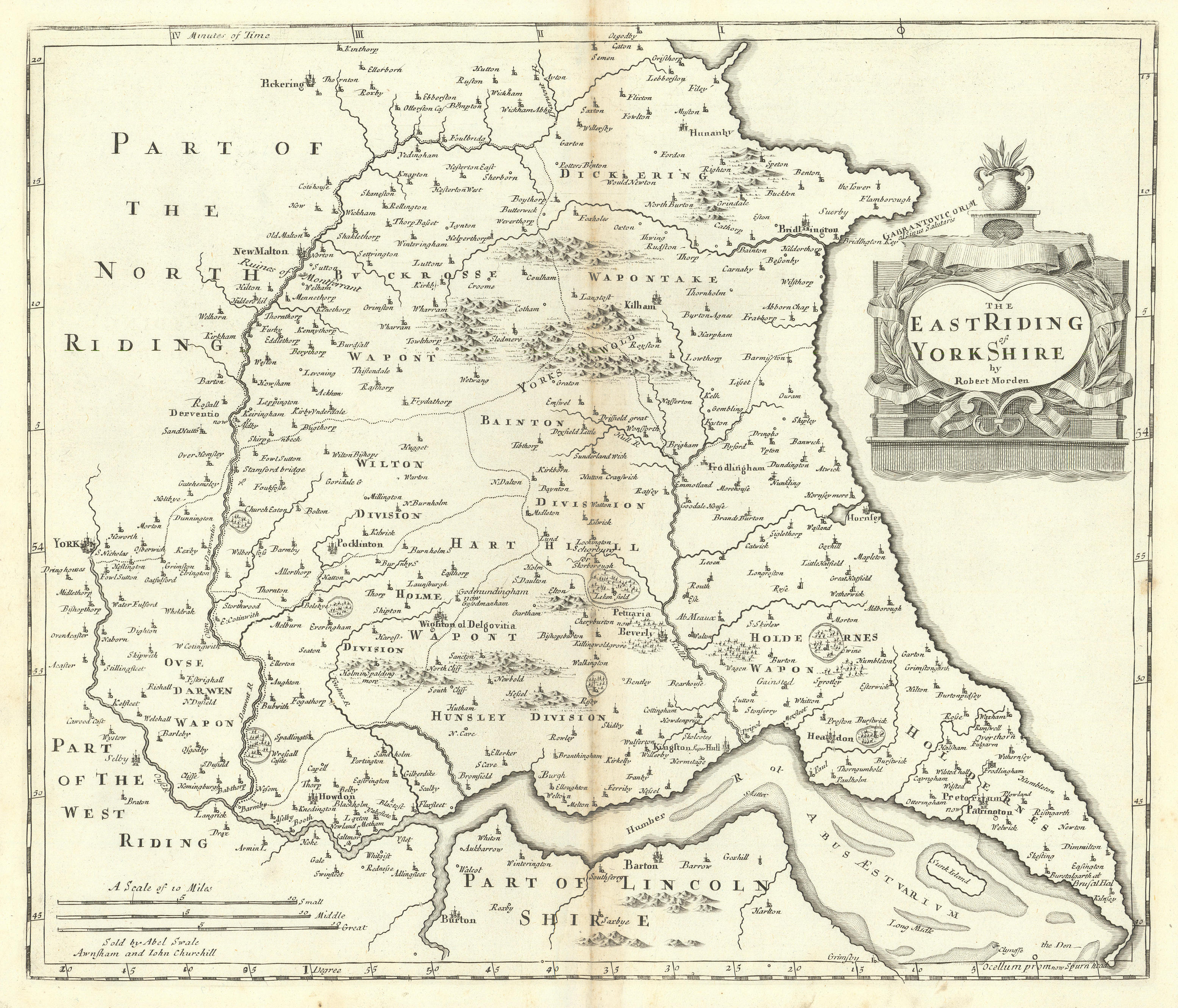 Associate Product EAST RIDING OF YORKSHIRE by ROBERT MORDEN from Camden's Britannia 1722 old map