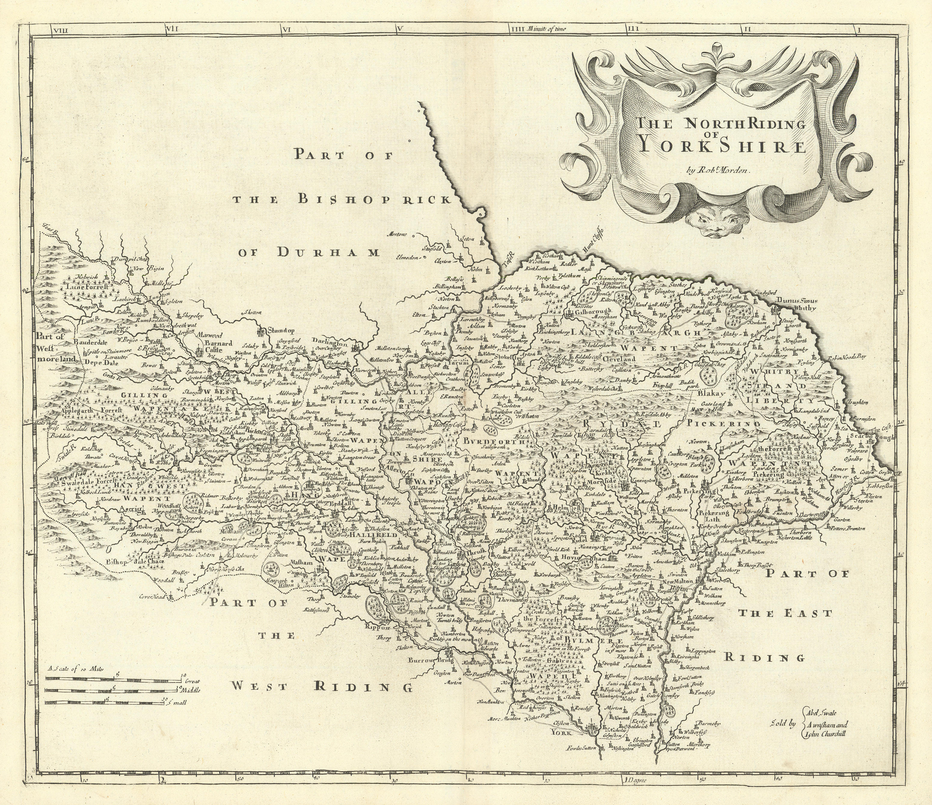 Associate Product NORTH RIDING OF YORKSHIRE by ROBERT MORDEN from Camden's Britannia 1722 map