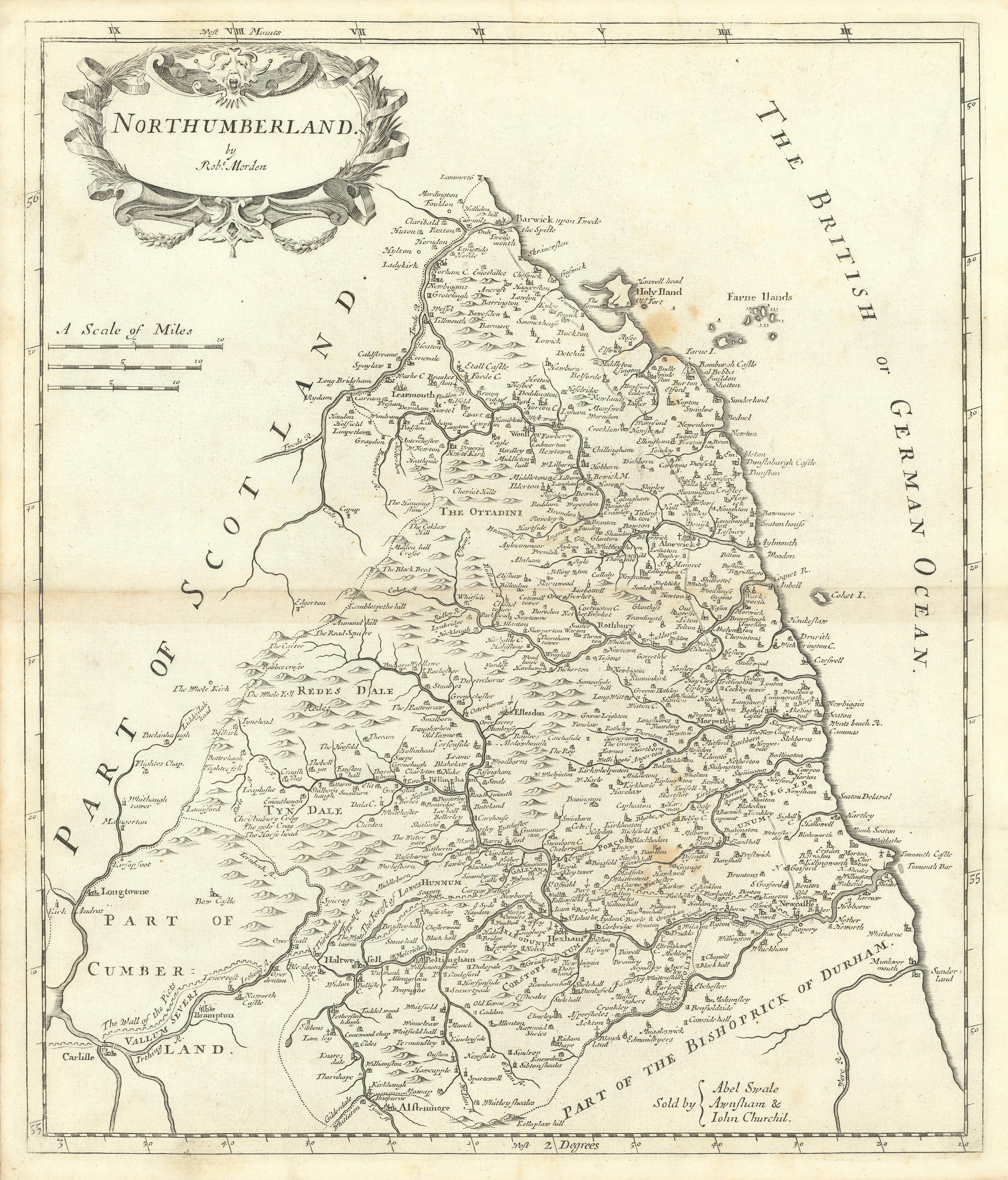 Associate Product NORTHUMBERLAND by ROBERT MORDEN from Camden's Britannia 1722 old antique map