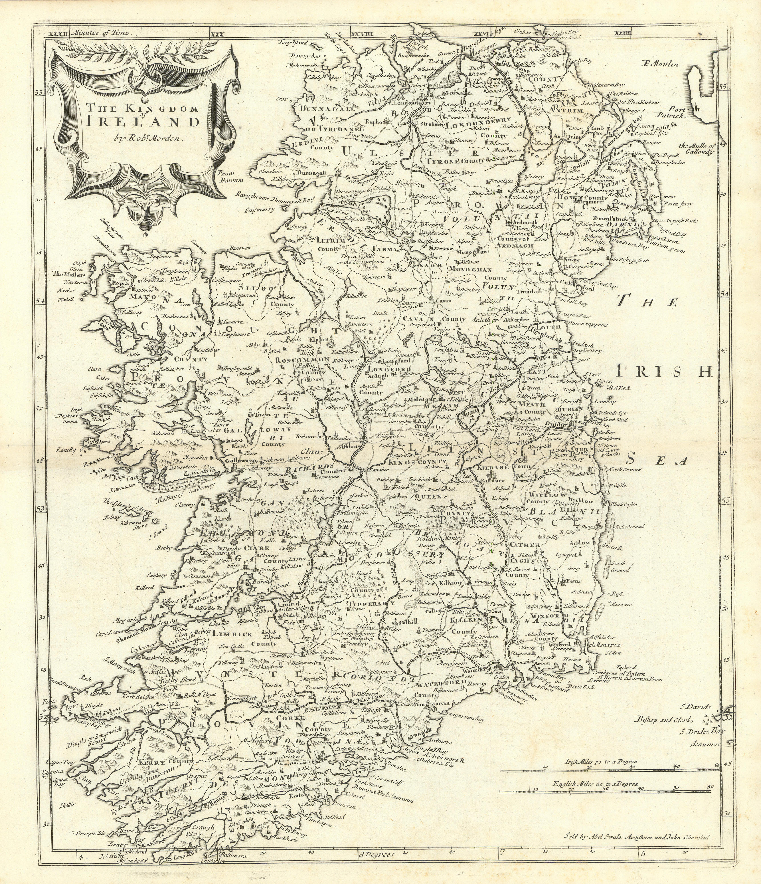 Associate Product THE KINGDOM OF IRELAND by ROBERT MORDEN from Camden's Britannia 1722 old map
