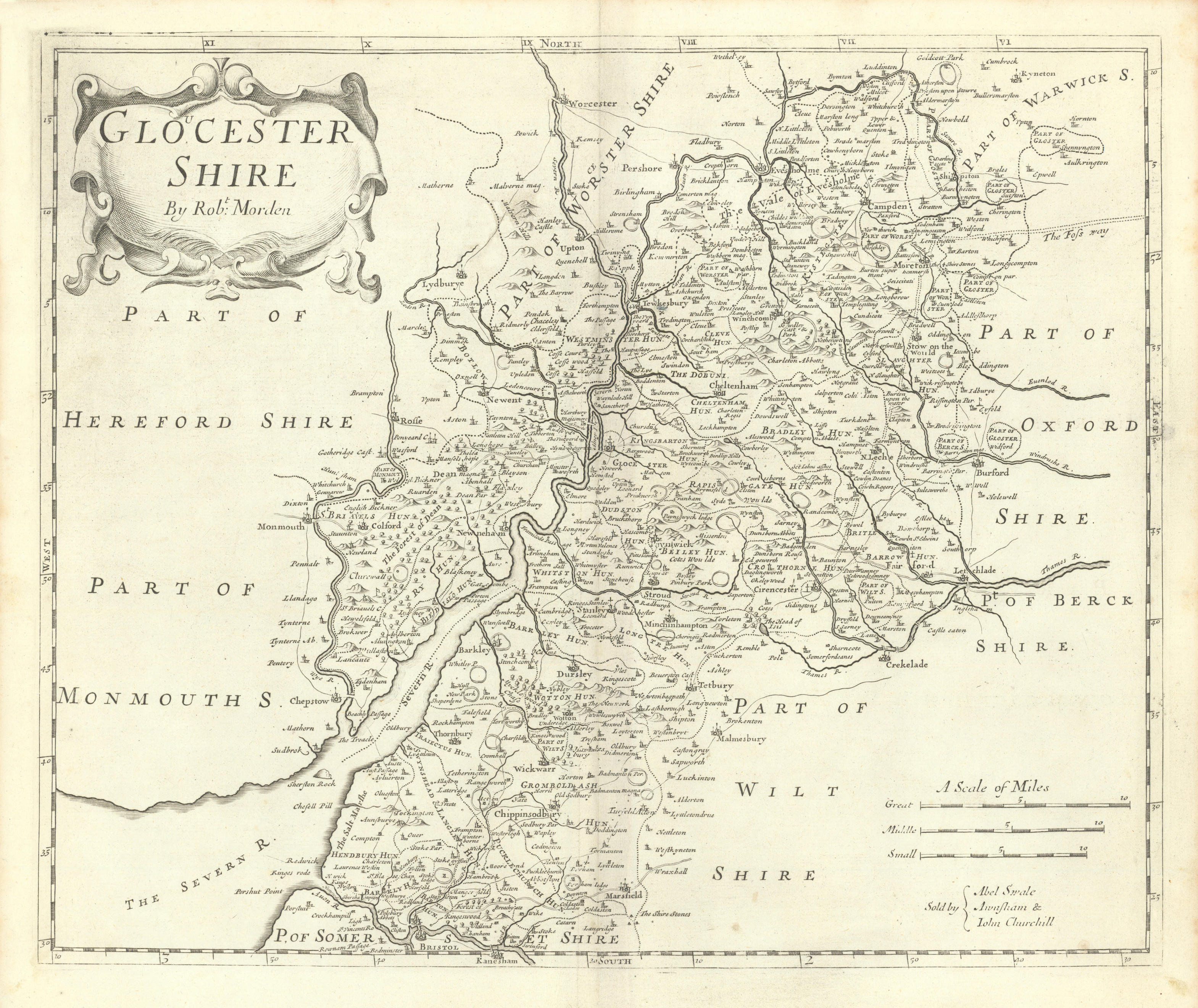 Associate Product GLOUCESTERSHIRE by ROBERT MORDEN from Camden's Britannia 1722 old antique map
