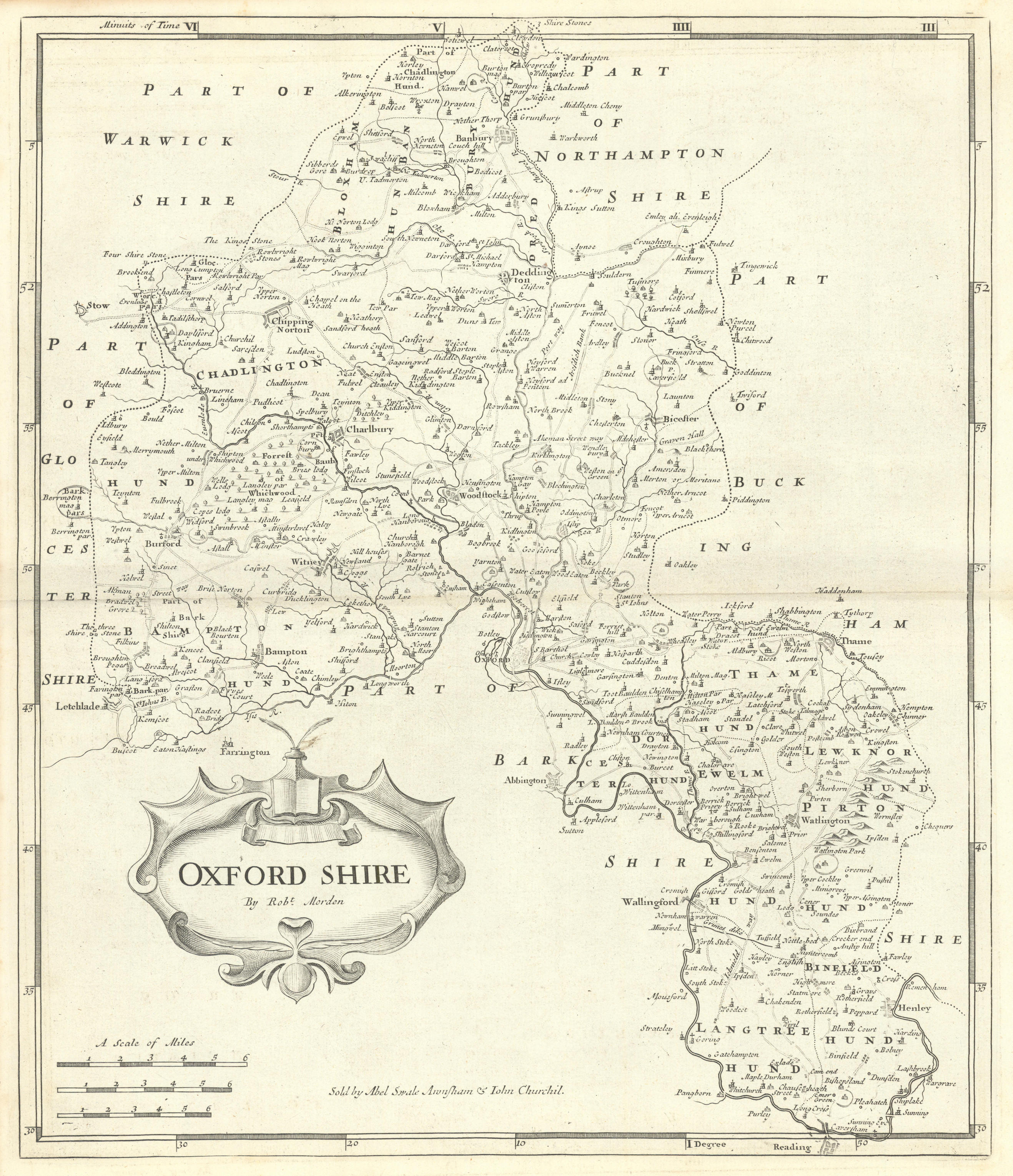 Associate Product Oxfordshire. 'OXFORD SHIRE' by ROBERT MORDEN from Camden's Britannia 1722 map