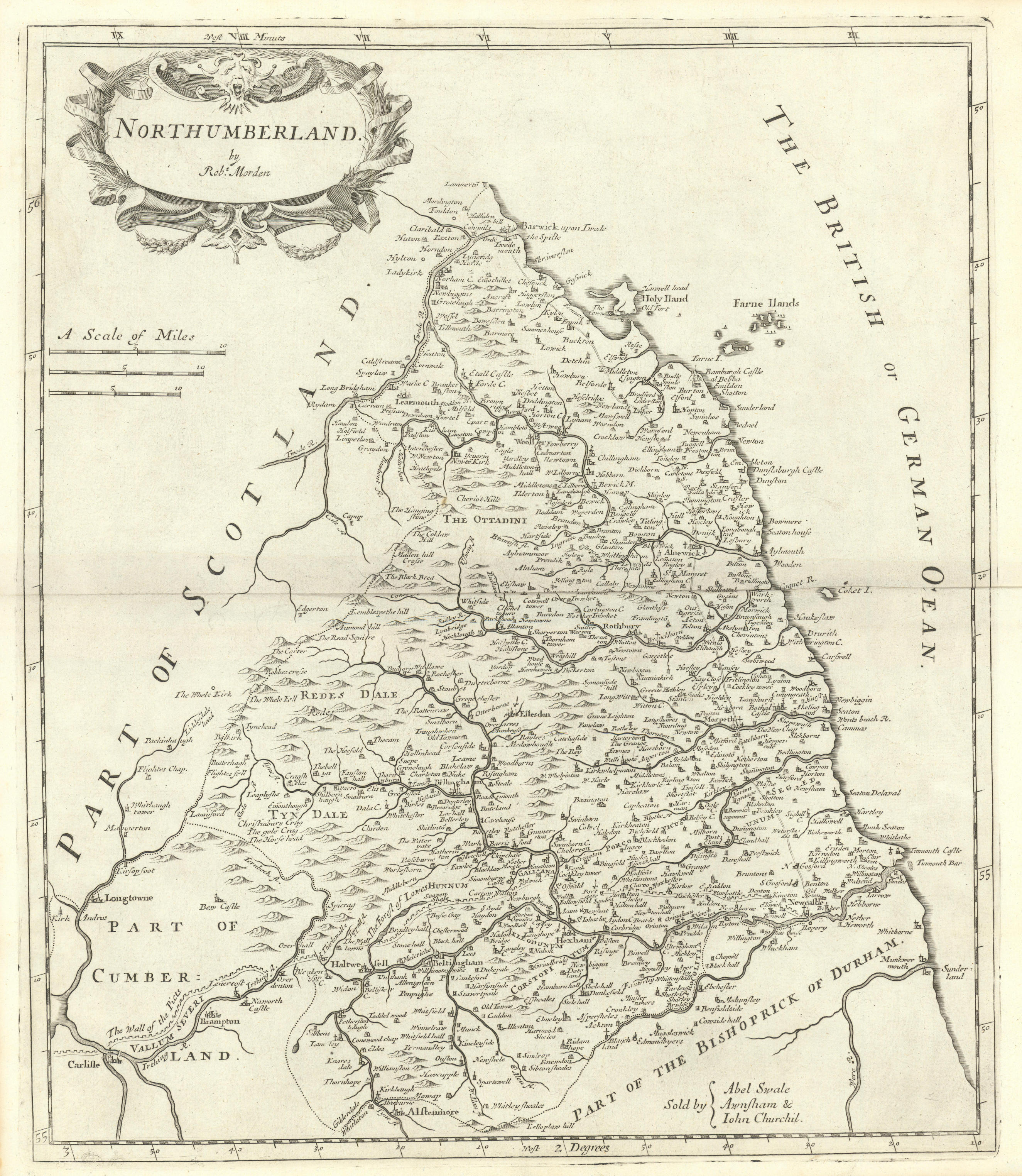 Associate Product NORTHUMBERLAND by ROBERT MORDEN from Camden's Britannia 1722 old antique map