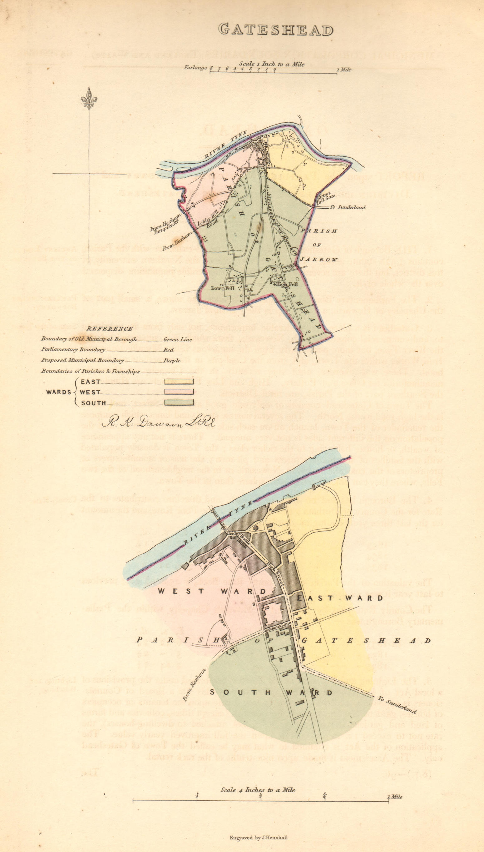 Associate Product GATESHEAD borough/town/city plan. BOUNDARY COMMISSION. Durham. DAWSON 1837 map