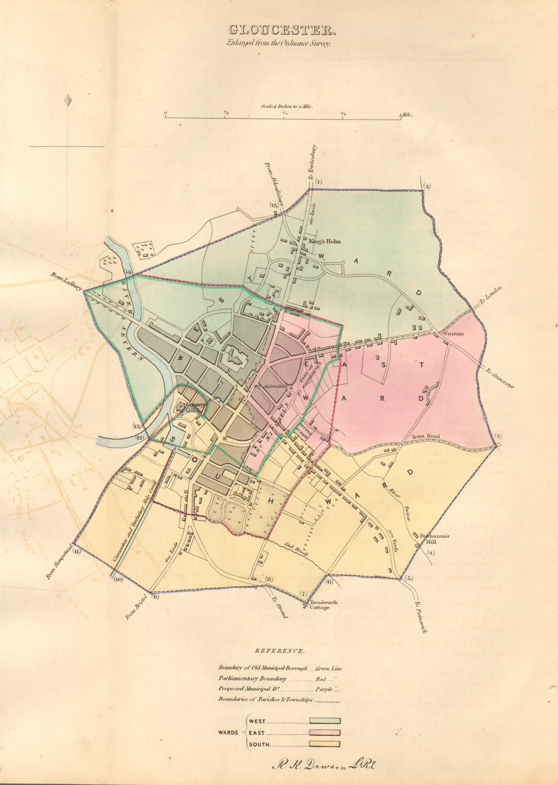 Associate Product GLOUCESTER borough/town/city plan. BOUNDARY COMMISSION. DAWSON 1837 old map