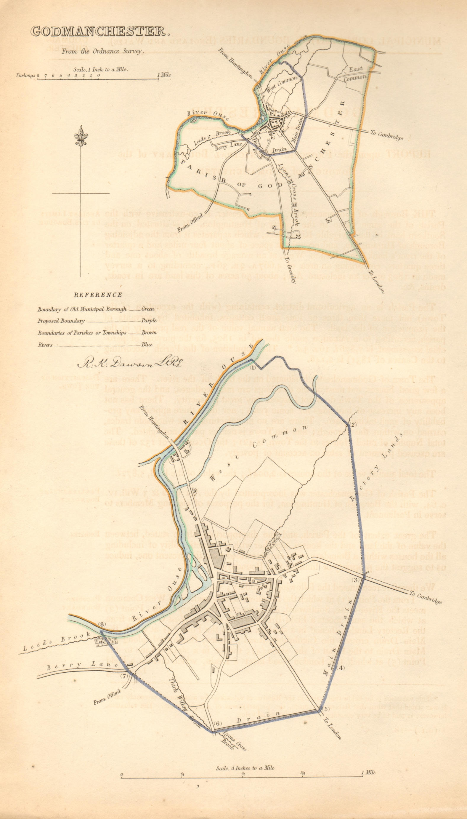 Associate Product GODMANCHESTER borough/town plan. BOUNDARY COMMISSION. Hunts. DAWSON 1837 map