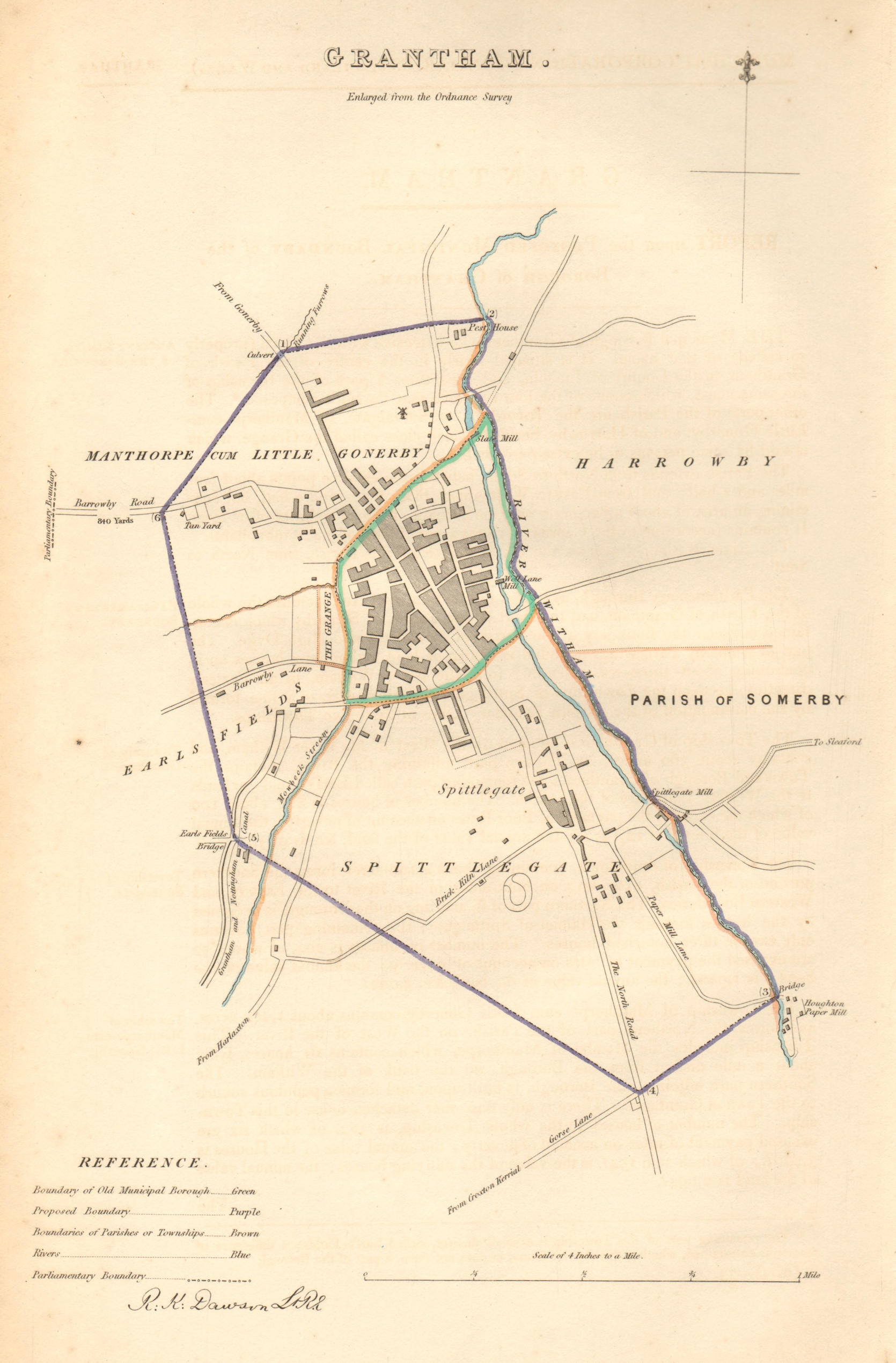 Associate Product GRANTHAM borough/town plan. BOUNDARY COMMISSION. Lincolnshire. DAWSON 1837 map