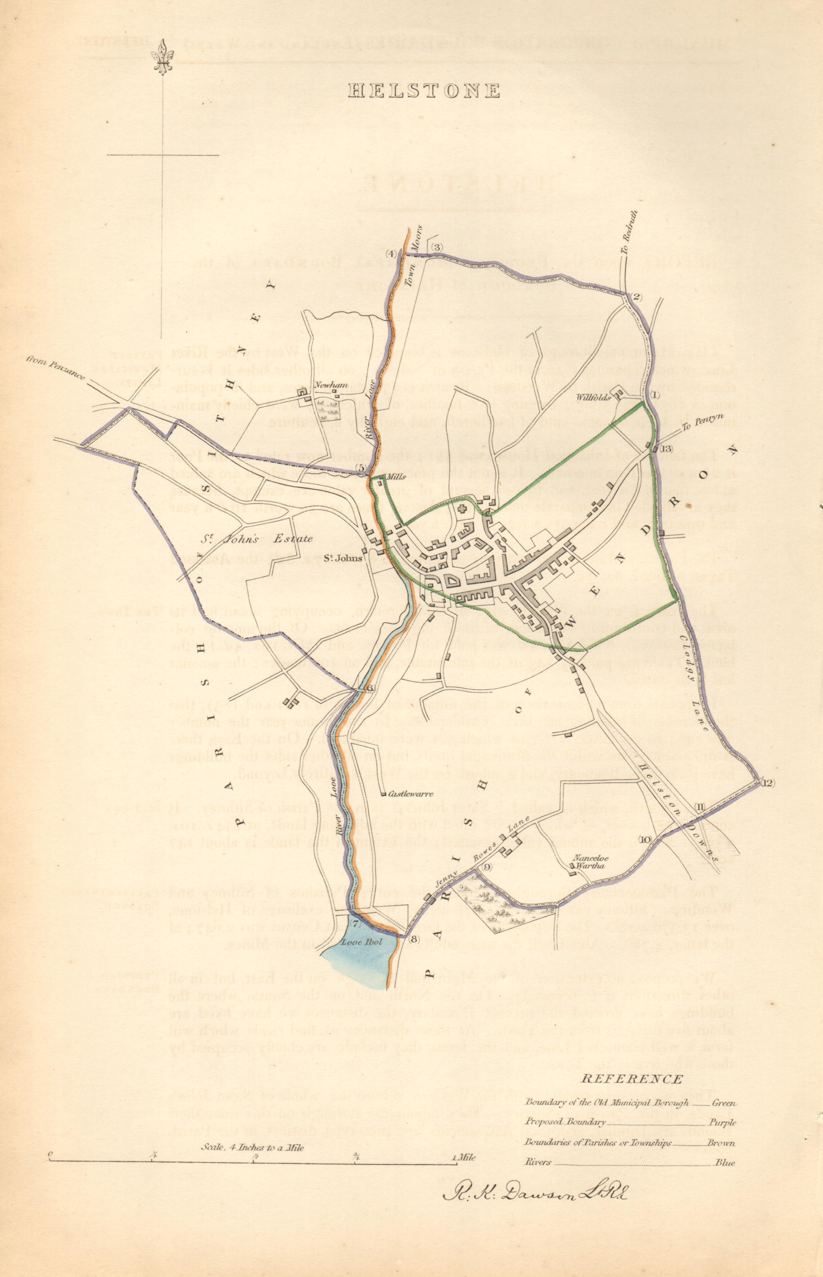 Associate Product HELSTON borough/town plan. BOUNDARY COMMISSION Helstone Cornwall DAWSON 1837 map