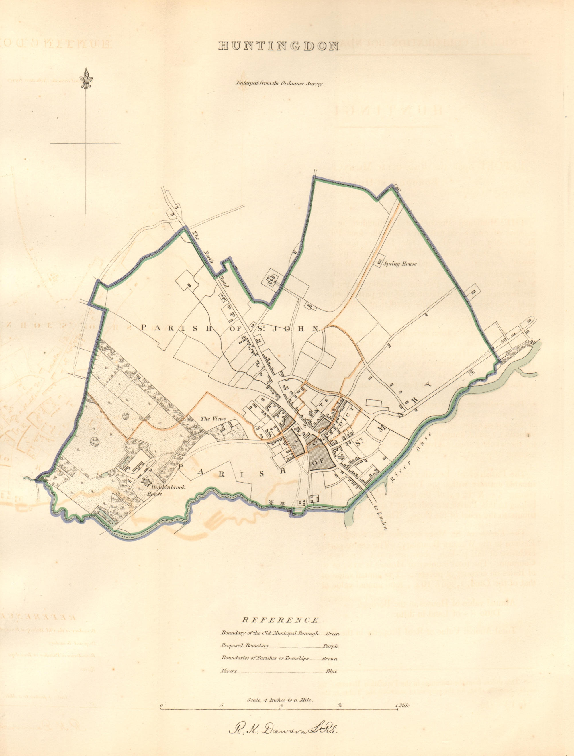 HUNTINGDON borough/town plan. BOUNDARY COMMISSION. DAWSON 1837 old antique map
