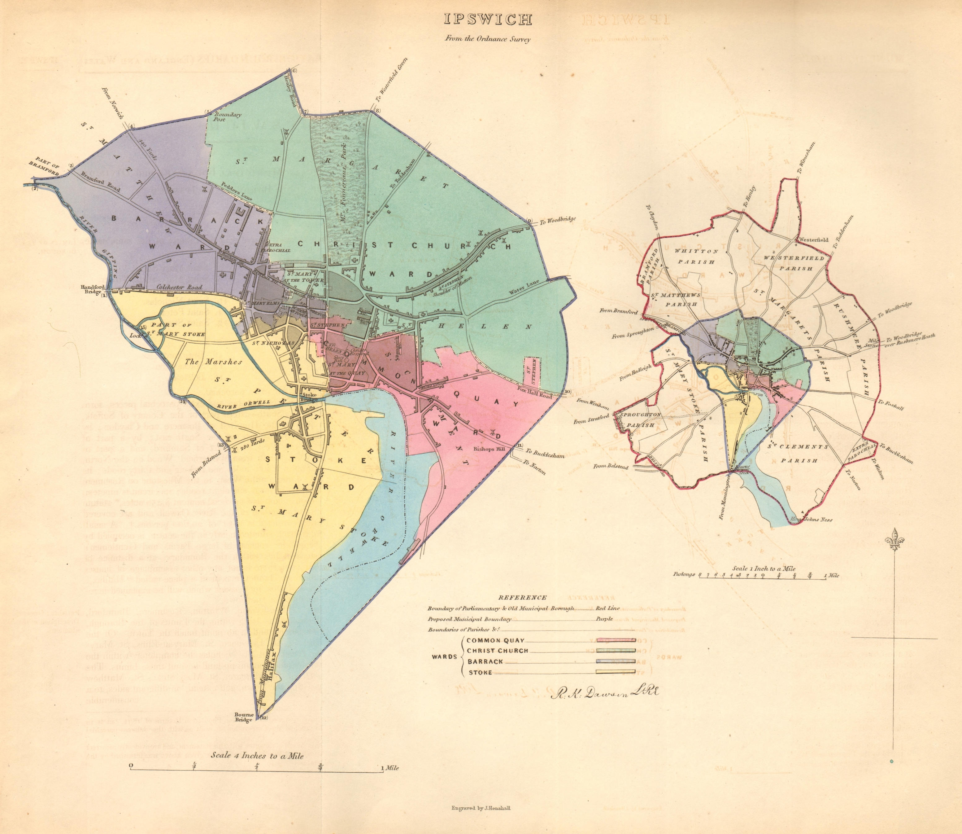 Associate Product IPSWICH borough/town/city plan. BOUNDARY COMMISSION. Suffolk. DAWSON 1837 map