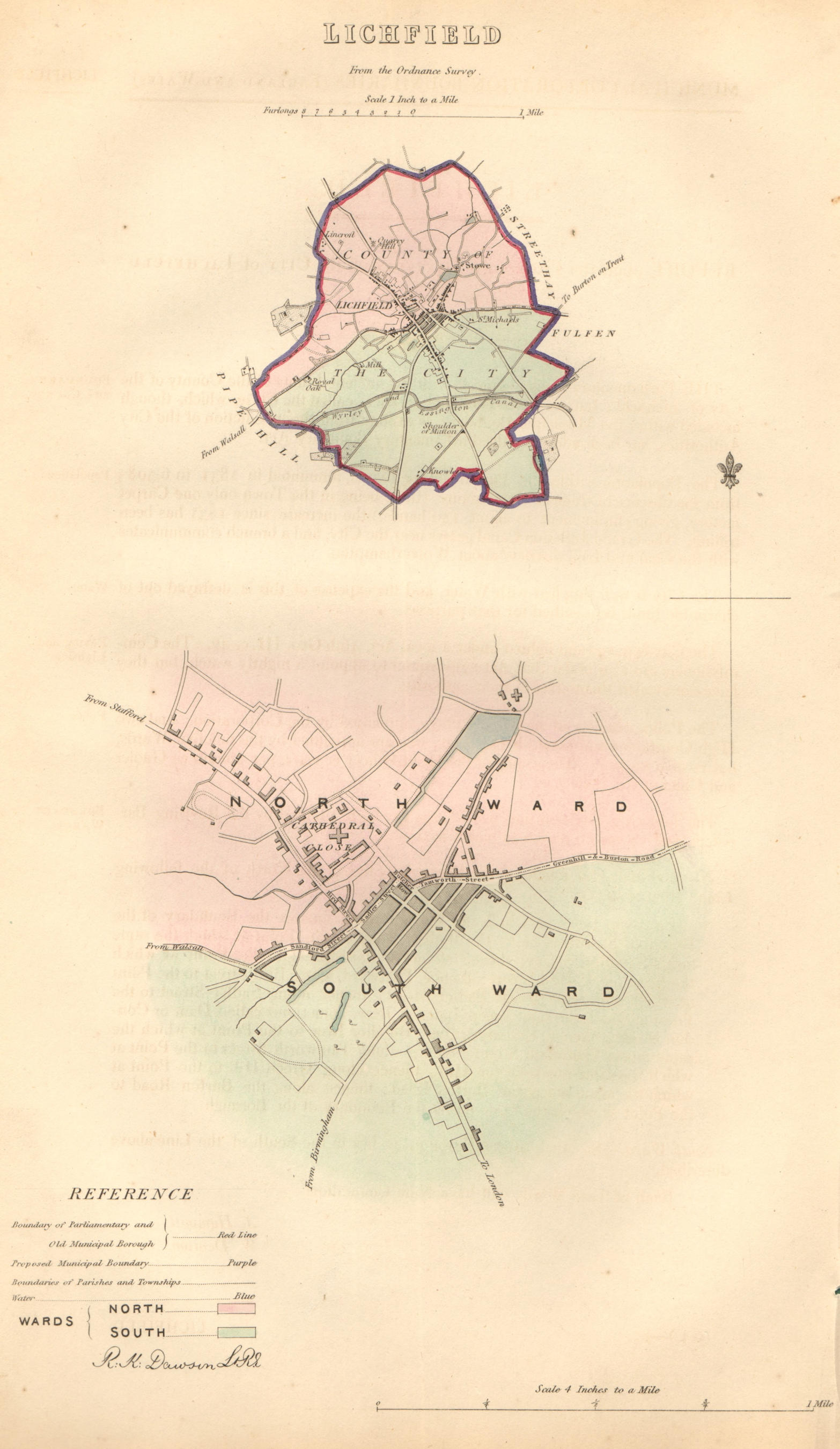 LICHFIELD borough/town plan. BOUNDARY COMMISSION. Staffordshire. DAWSON 1837 map