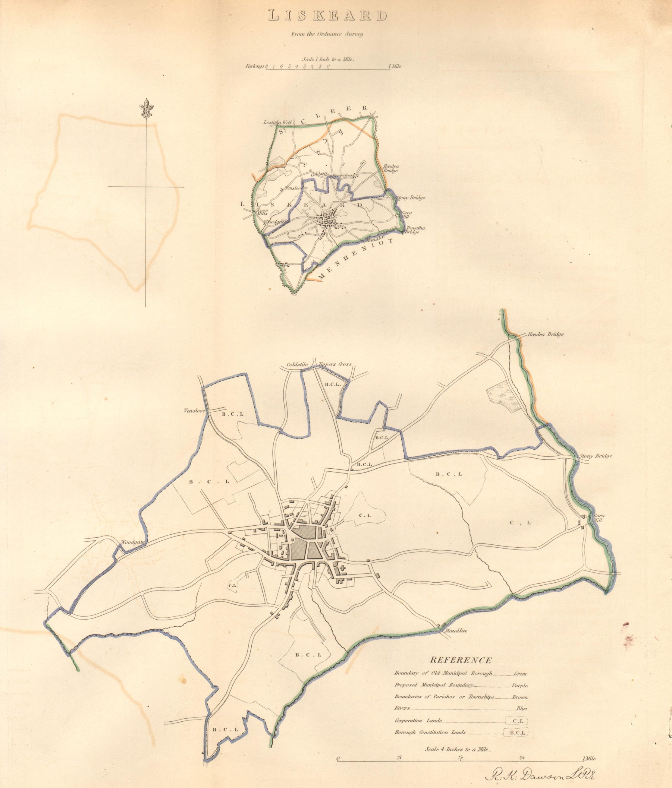 Associate Product LISKEARD borough/town plan. BOUNDARY COMMISSION. Cornwall. DAWSON 1837 old map