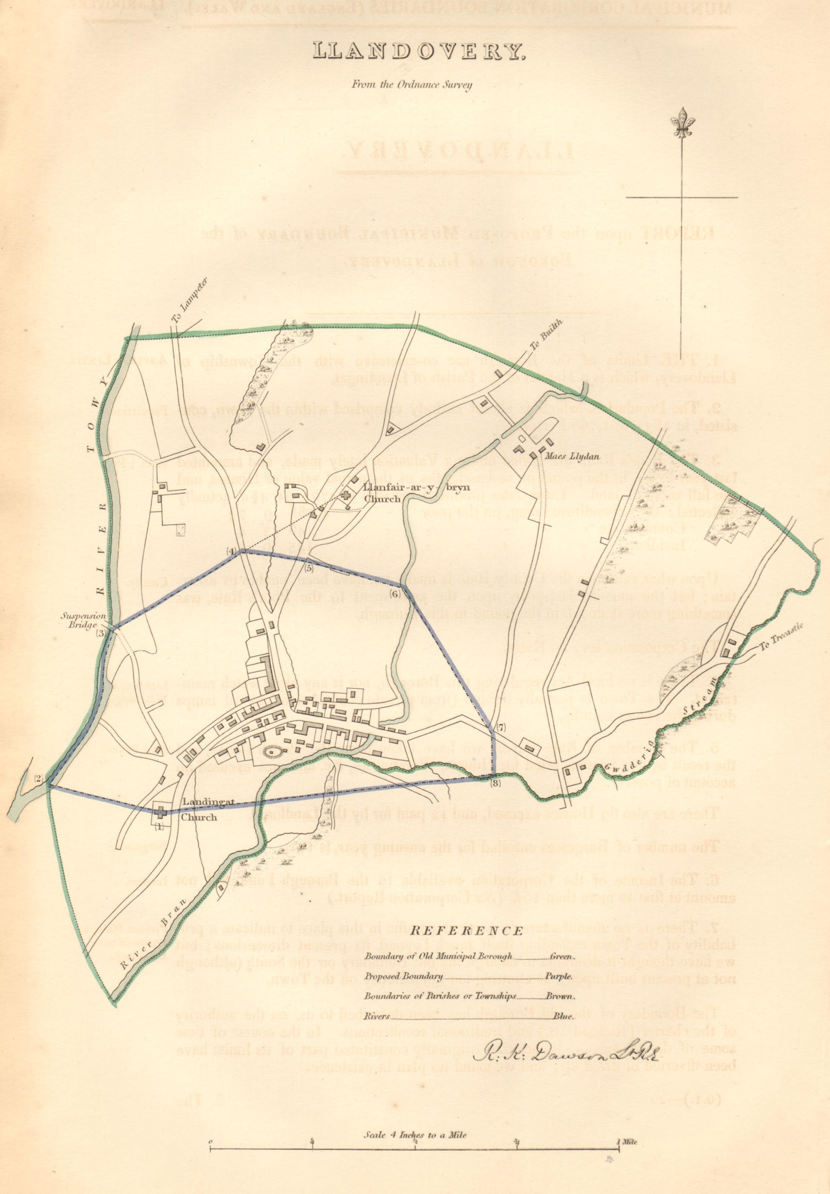 LLANDOVERY borough/town plan. BOUNDARY COMMISSION. Wales. DAWSON 1837 old map