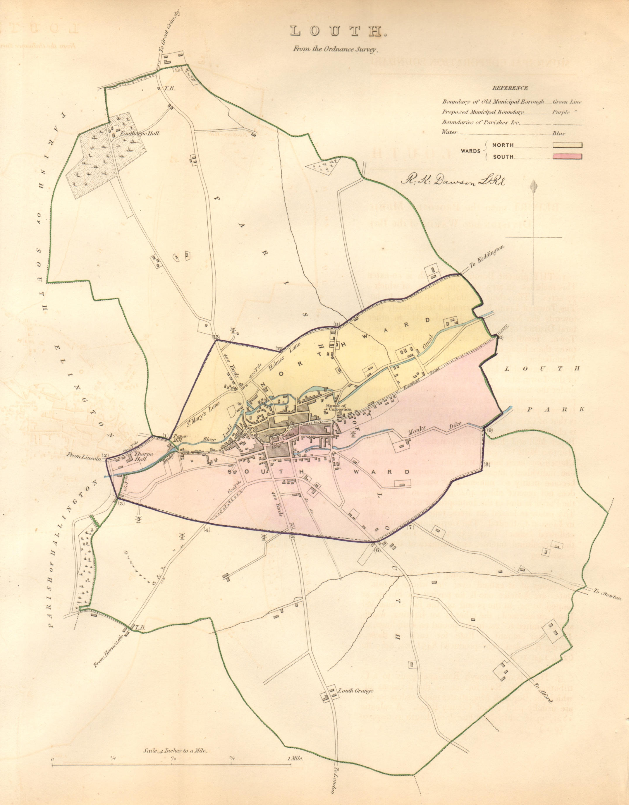 LOUTH borough/town plan. BOUNDARY COMMISSION. Lincolnshire. DAWSON 1837 map