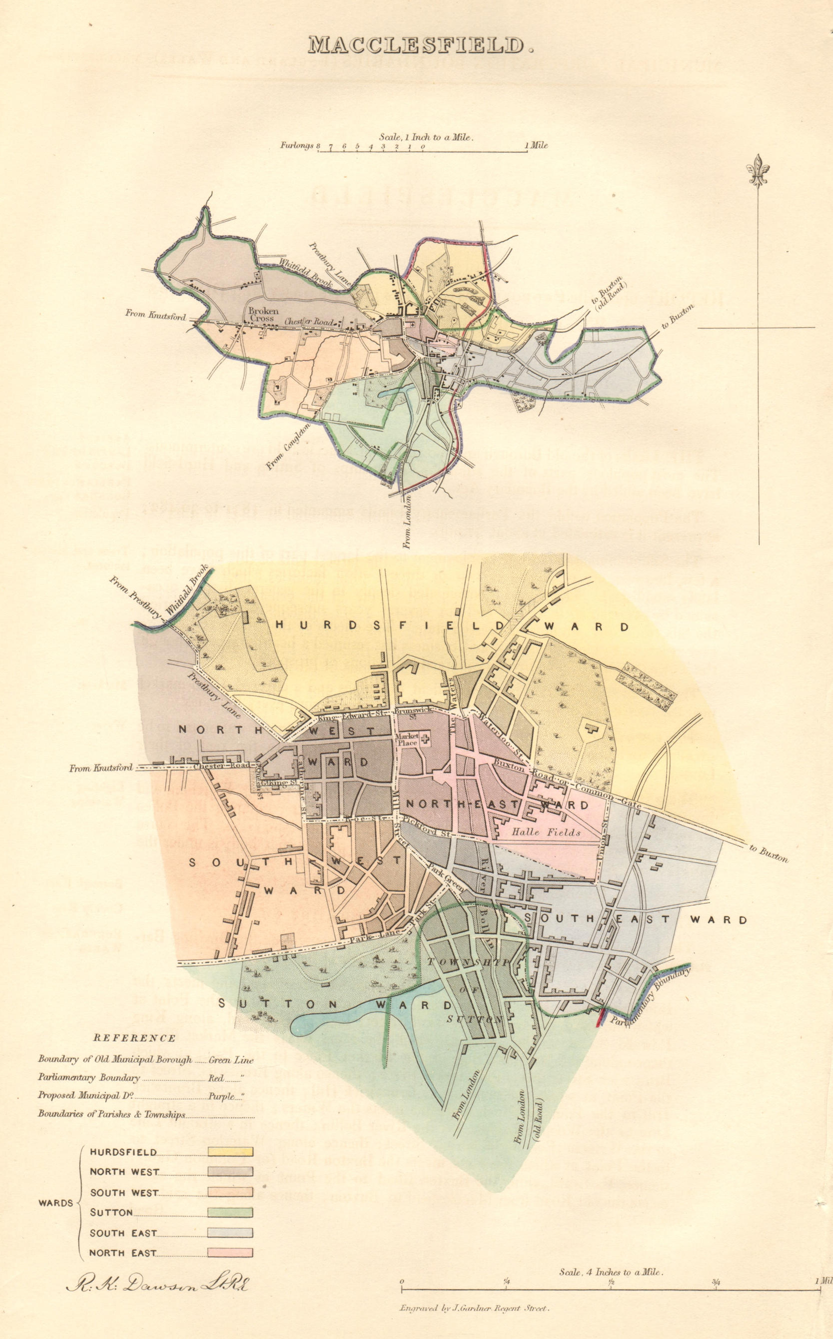MACCLESFIELD borough/town plan. BOUNDARY COMMISSION. Cheshire. DAWSON 1837 map