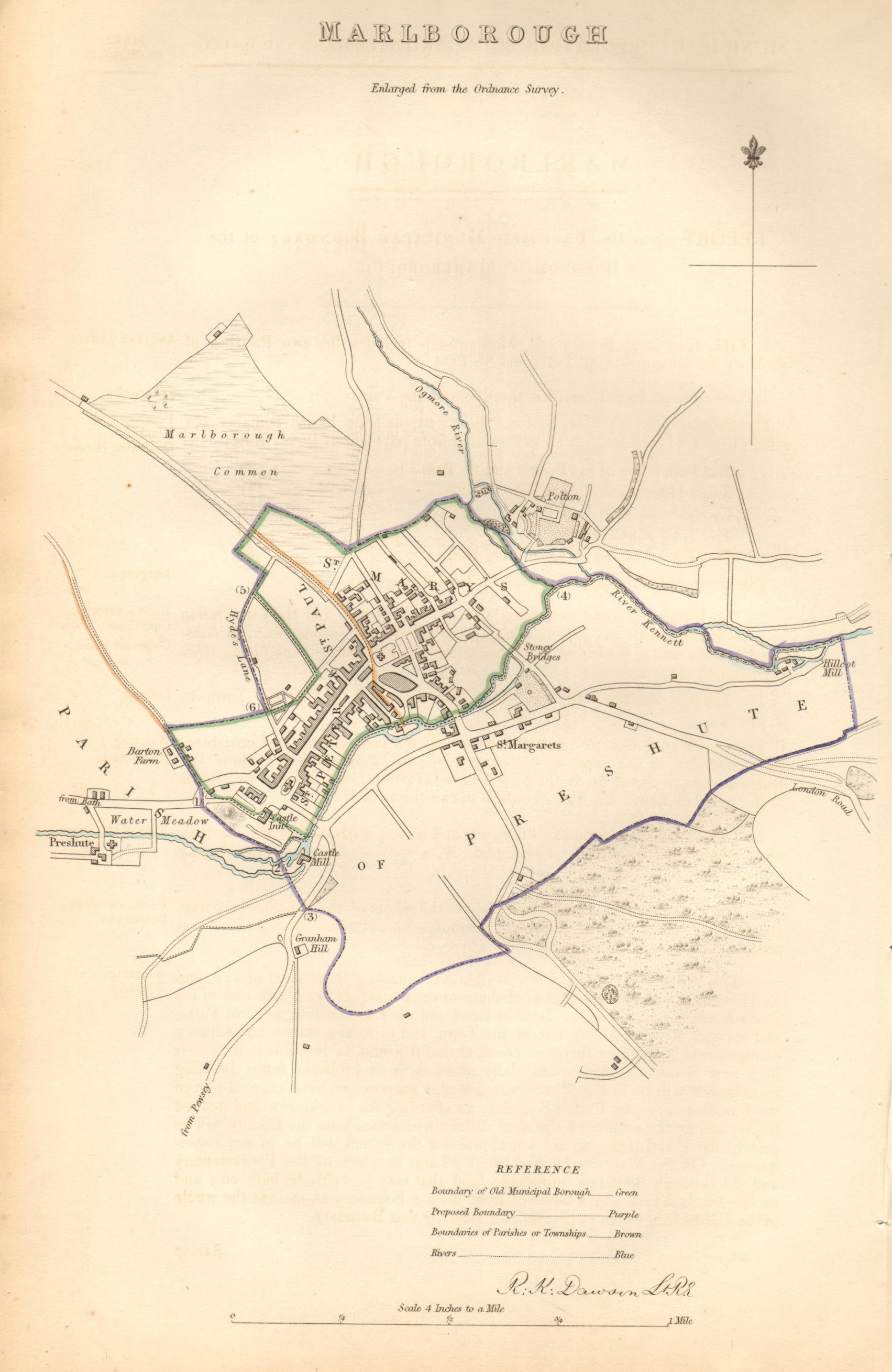 Associate Product MARLBOROUGH borough/town plan. BOUNDARY COMMISSION. Wiltshire. DAWSON 1837 map