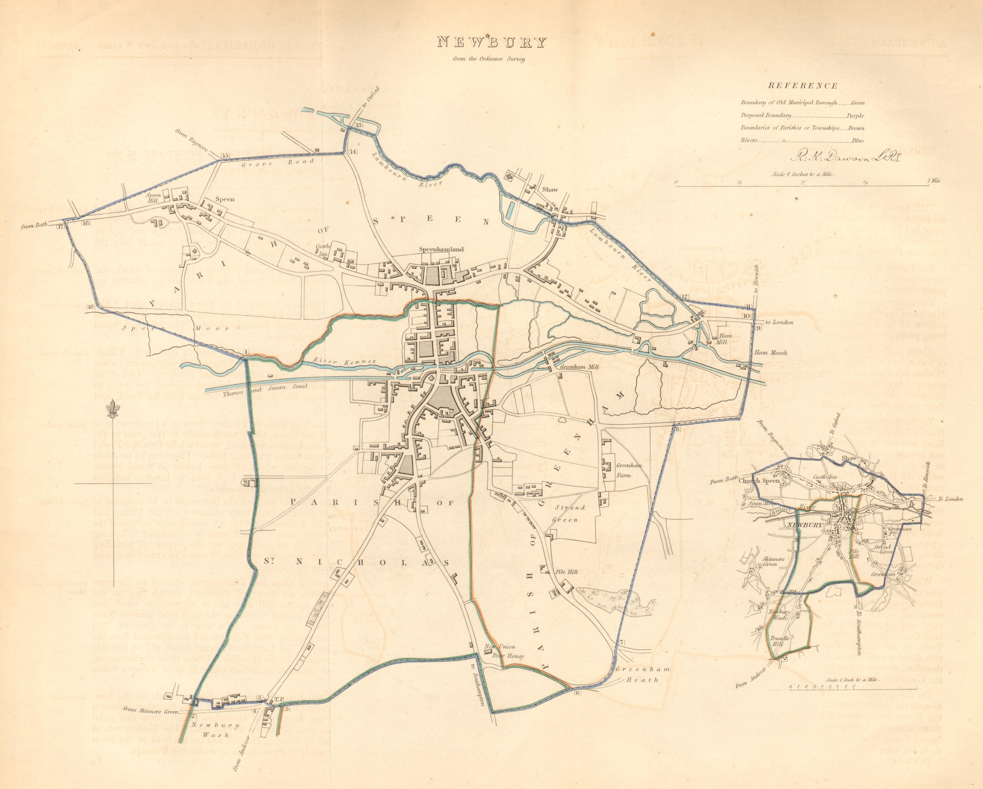 NEWBURY borough/town plan. BOUNDARY COMMISSION. Berkshire. DAWSON 1837 old map