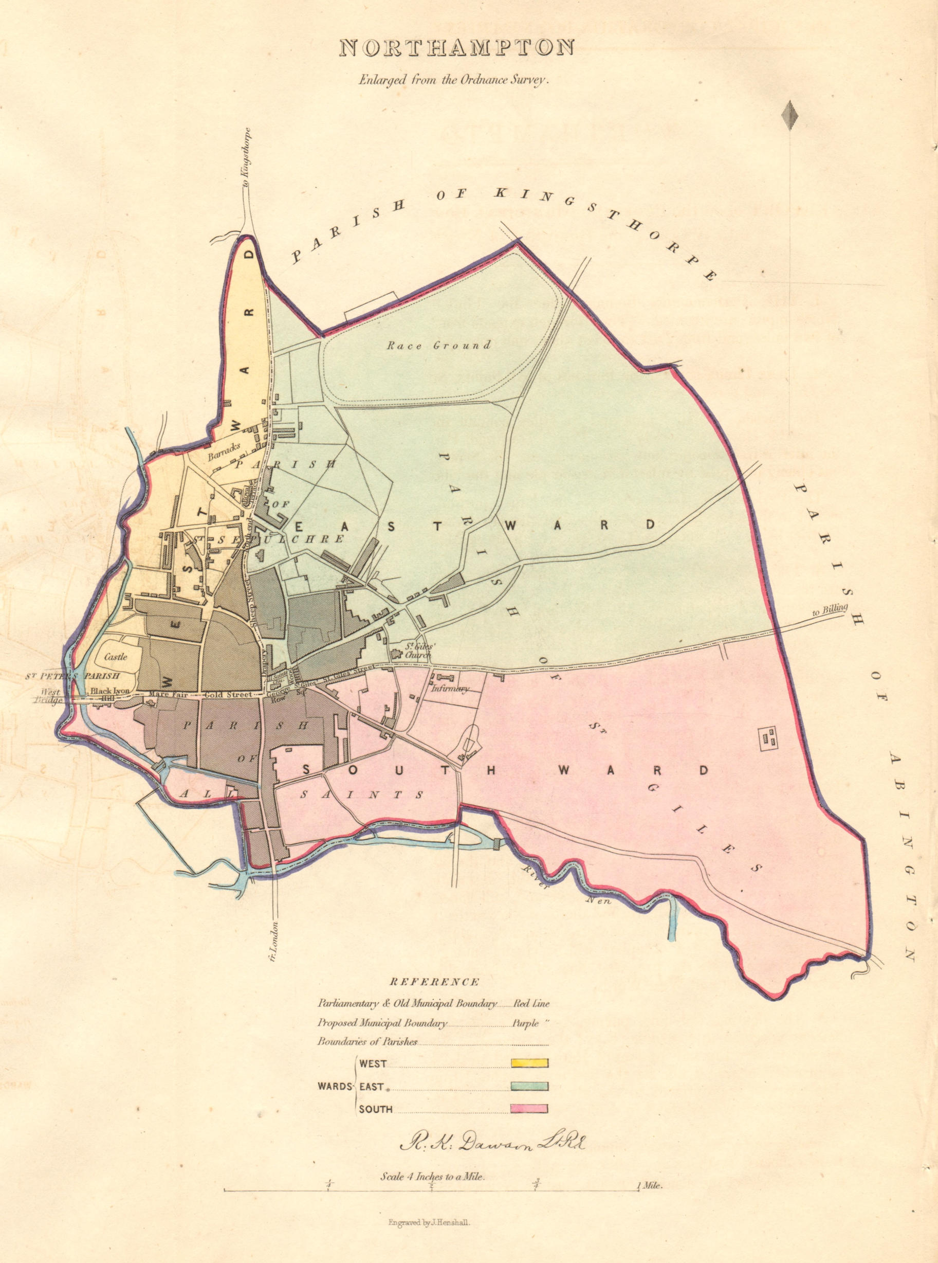 Associate Product NORTHAMPTON borough/town/city plan & Wards. BOUNDARY COMMISSION. DAWSON 1837 map