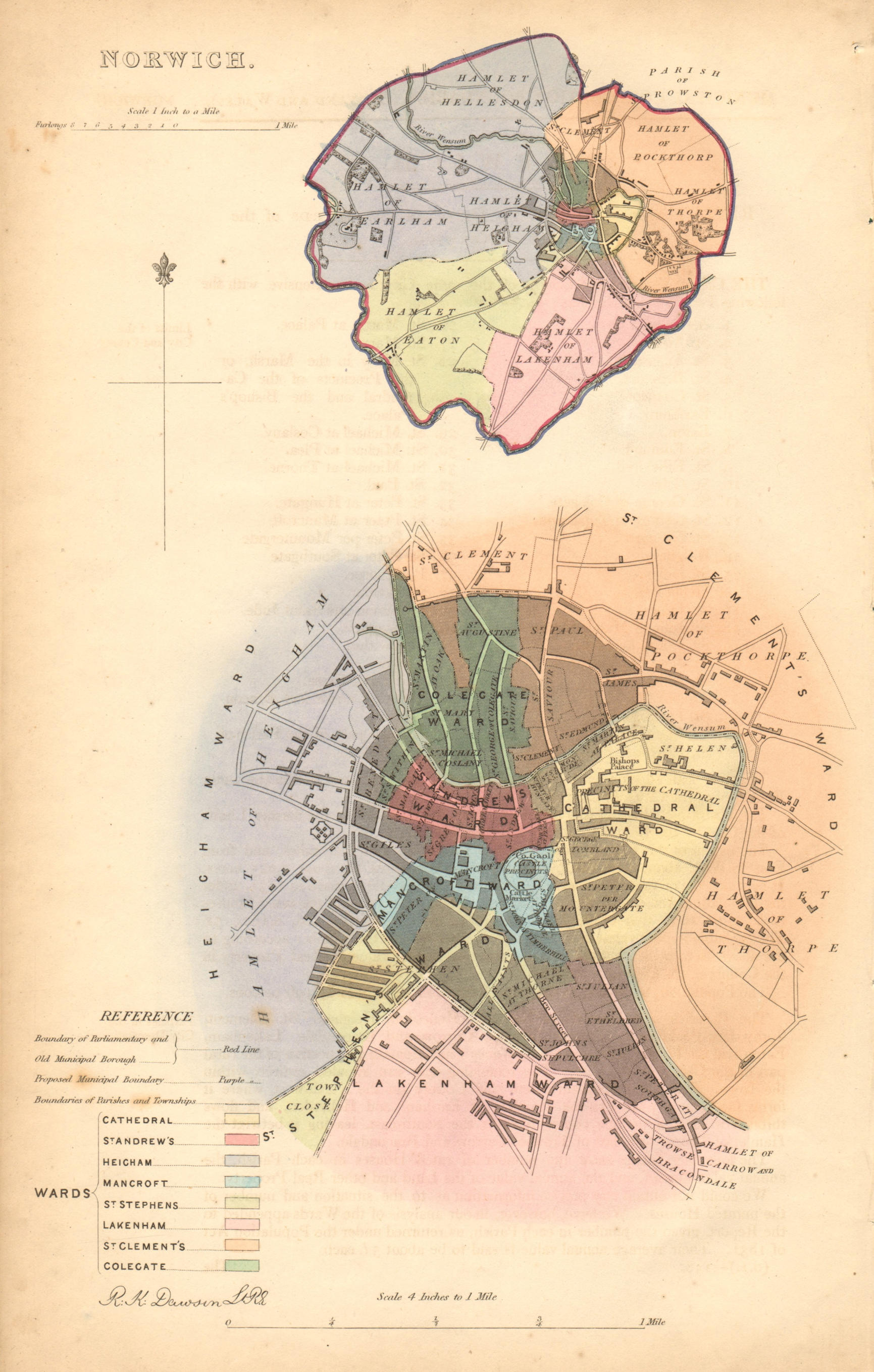 Associate Product NORWICH borough/town/city plan. BOUNDARY COMMISSION. Norfolk. DAWSON 1837 map