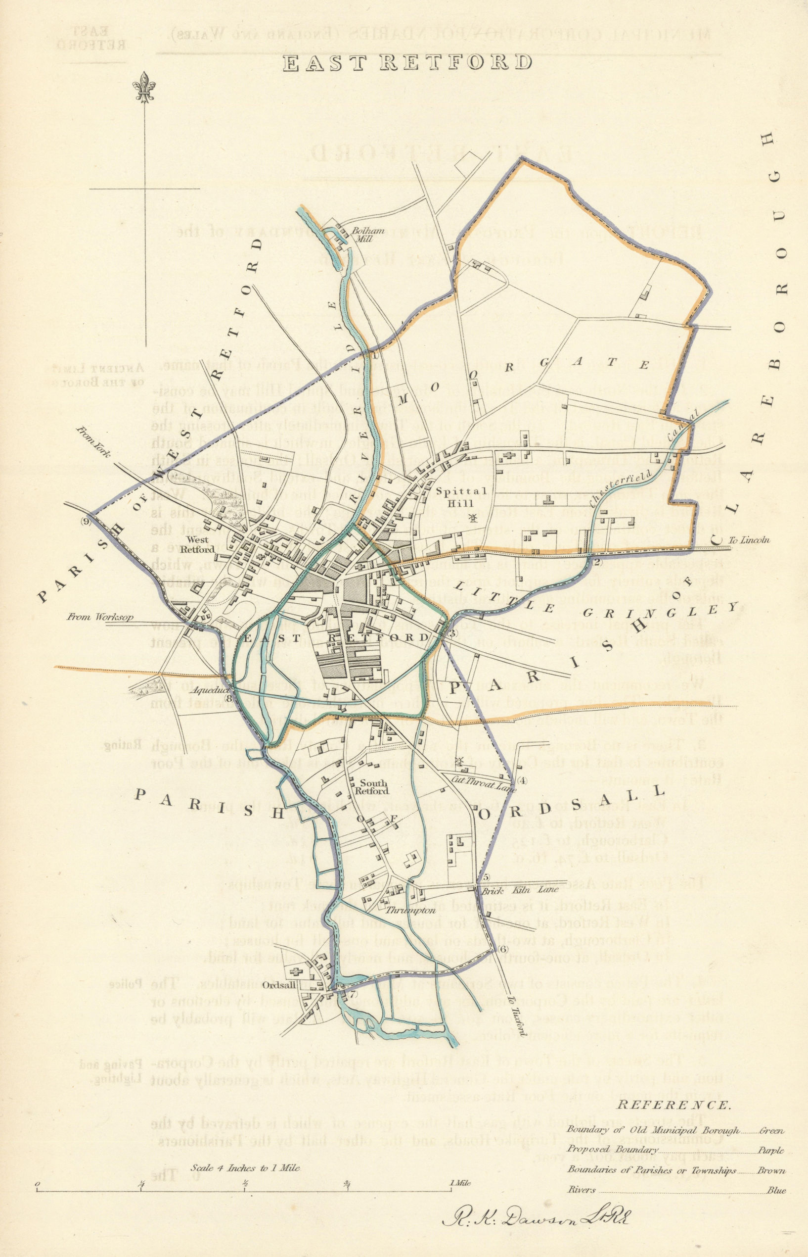 EAST RETFORD borough/town plan. BOUNDARY COMMISSION. Notts. DAWSON 1837 map