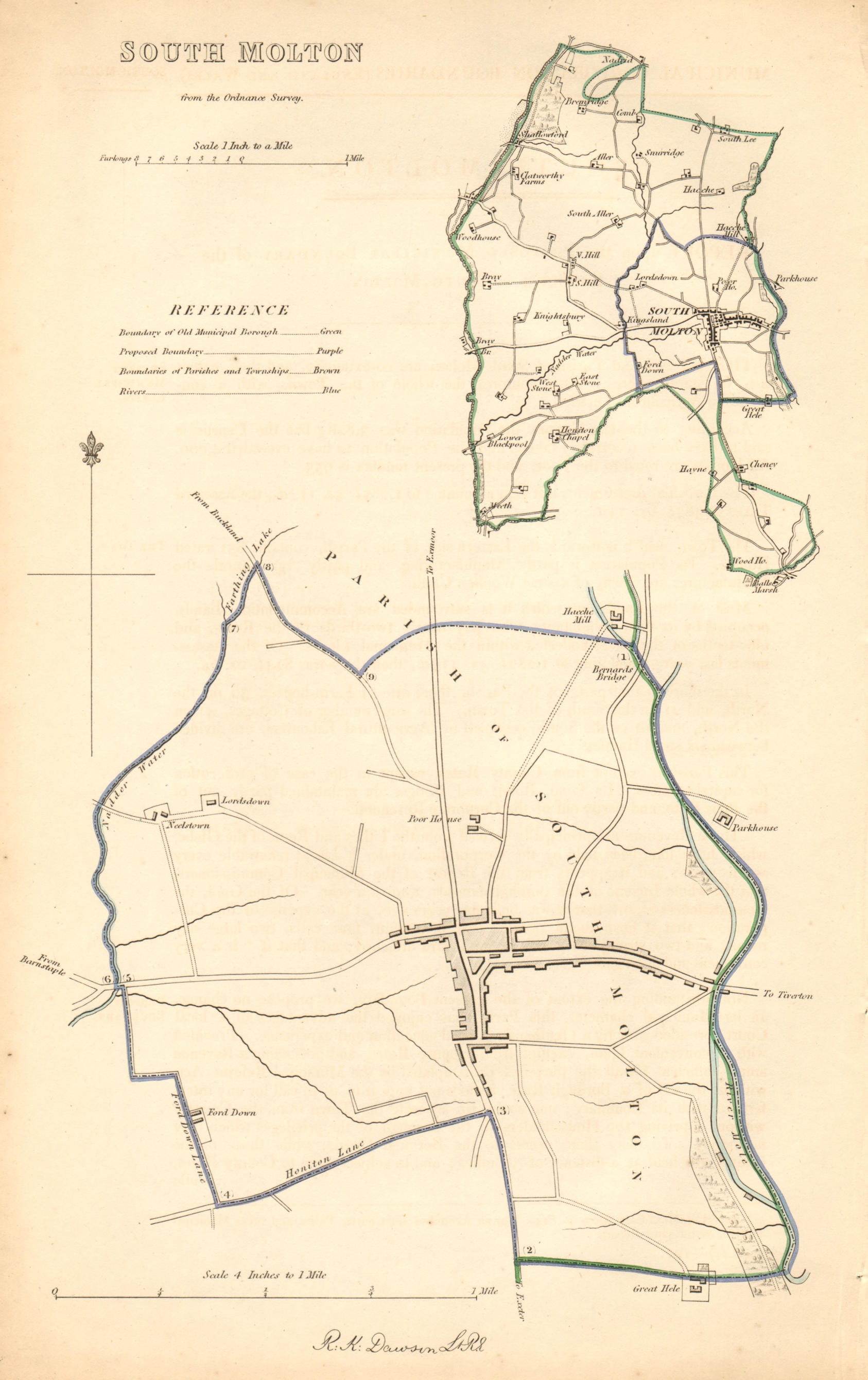 SOUTH MOLTON borough/town plan. BOUNDARY COMMISSION. Devon. DAWSON 1837 map