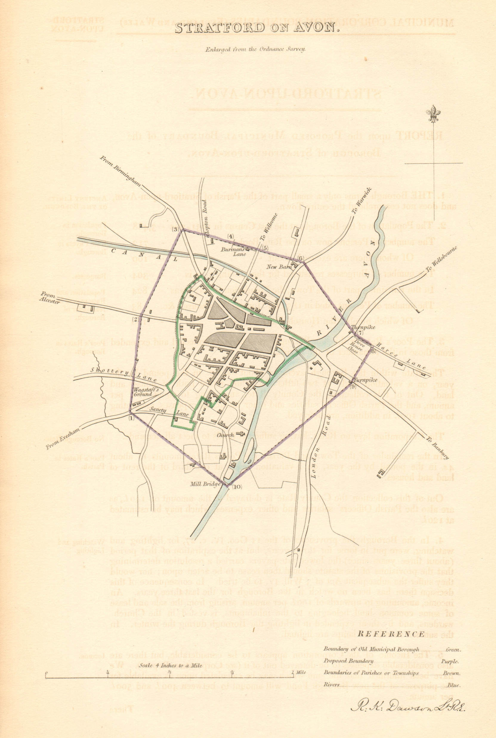 STRATFORD-UPON-AVON borough/town plan. BOUNDARY COMMISSION Warcs DAWSON 1837 map