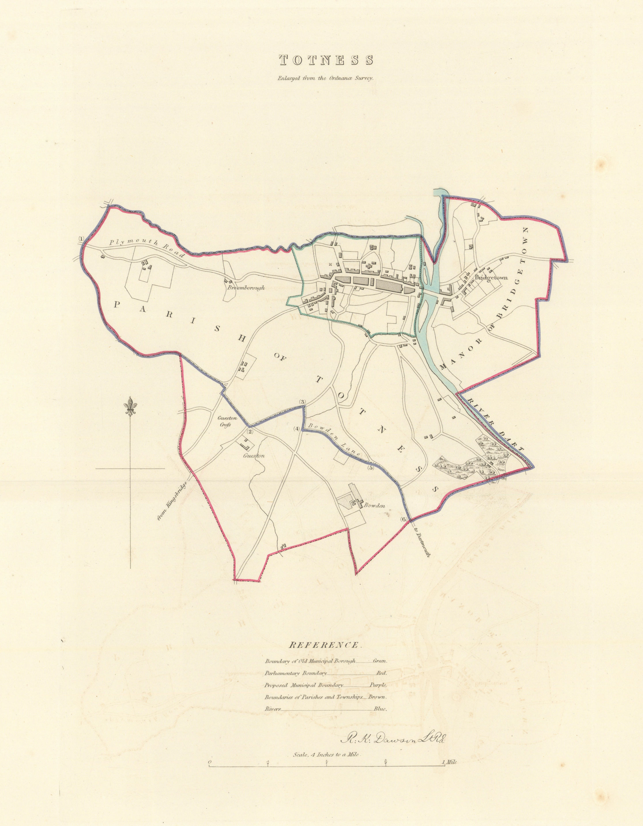 Associate Product TOTNES borough/town plan. 'Totness'. BOUNDARY COMMISSION. Devon. DAWSON 1837 map