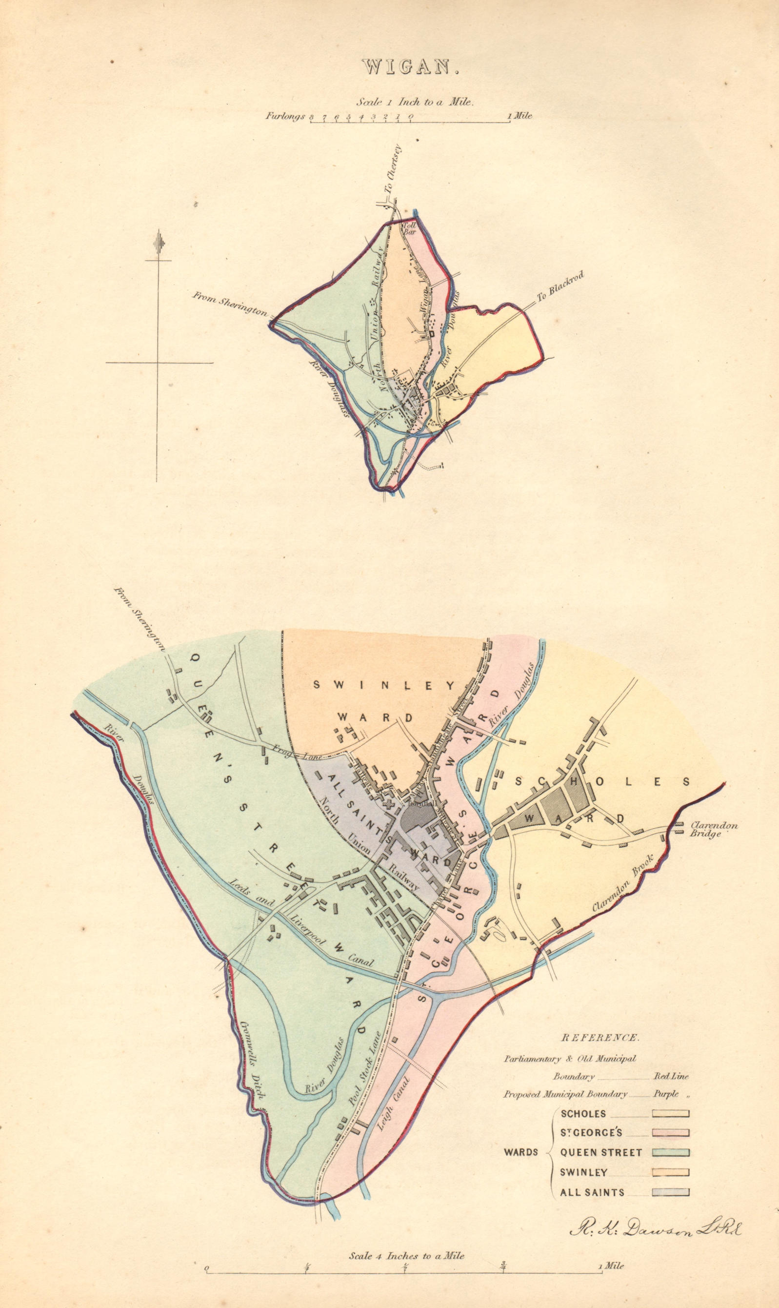 Associate Product WIGAN borough/town plan. BOUNDARY COMMISSION. Lancashire. DAWSON 1837 old map