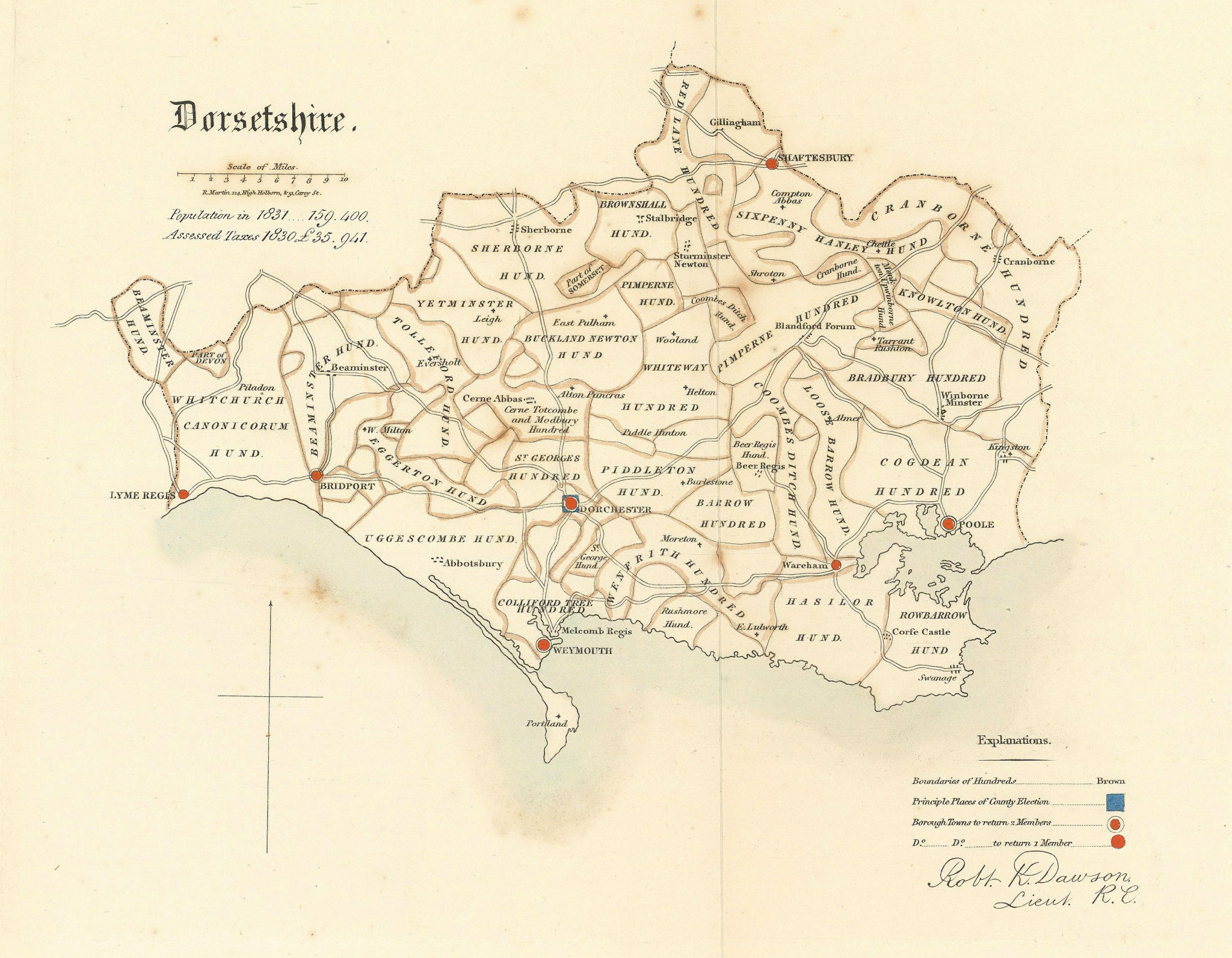 Dorsetshire county map. Hundreds boroughs electoral. REFORM ACT. DAWSON 1832