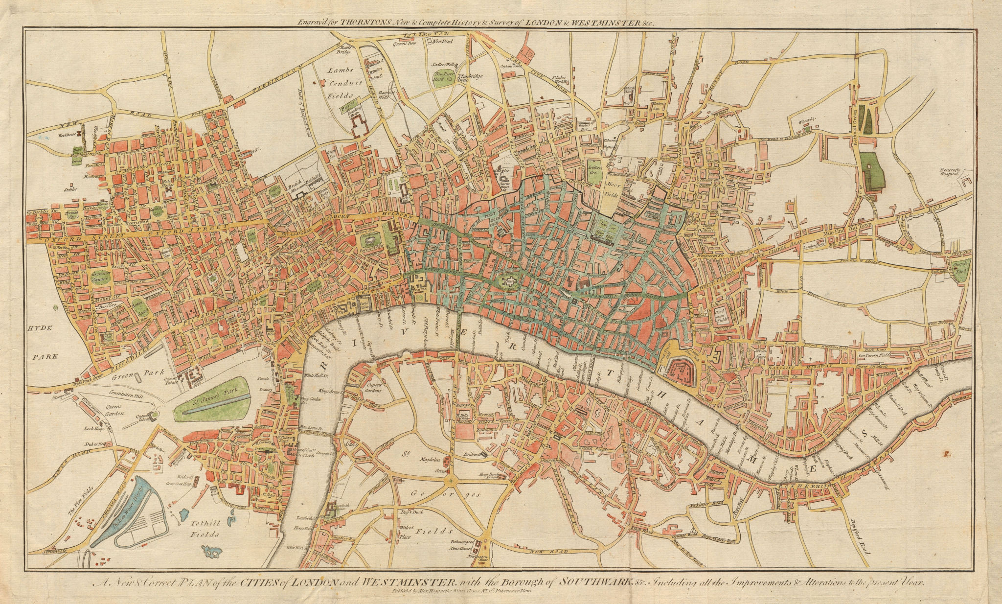 A New & Correct Plan of the Cities of London and Westminster… THORNTON 1784 map