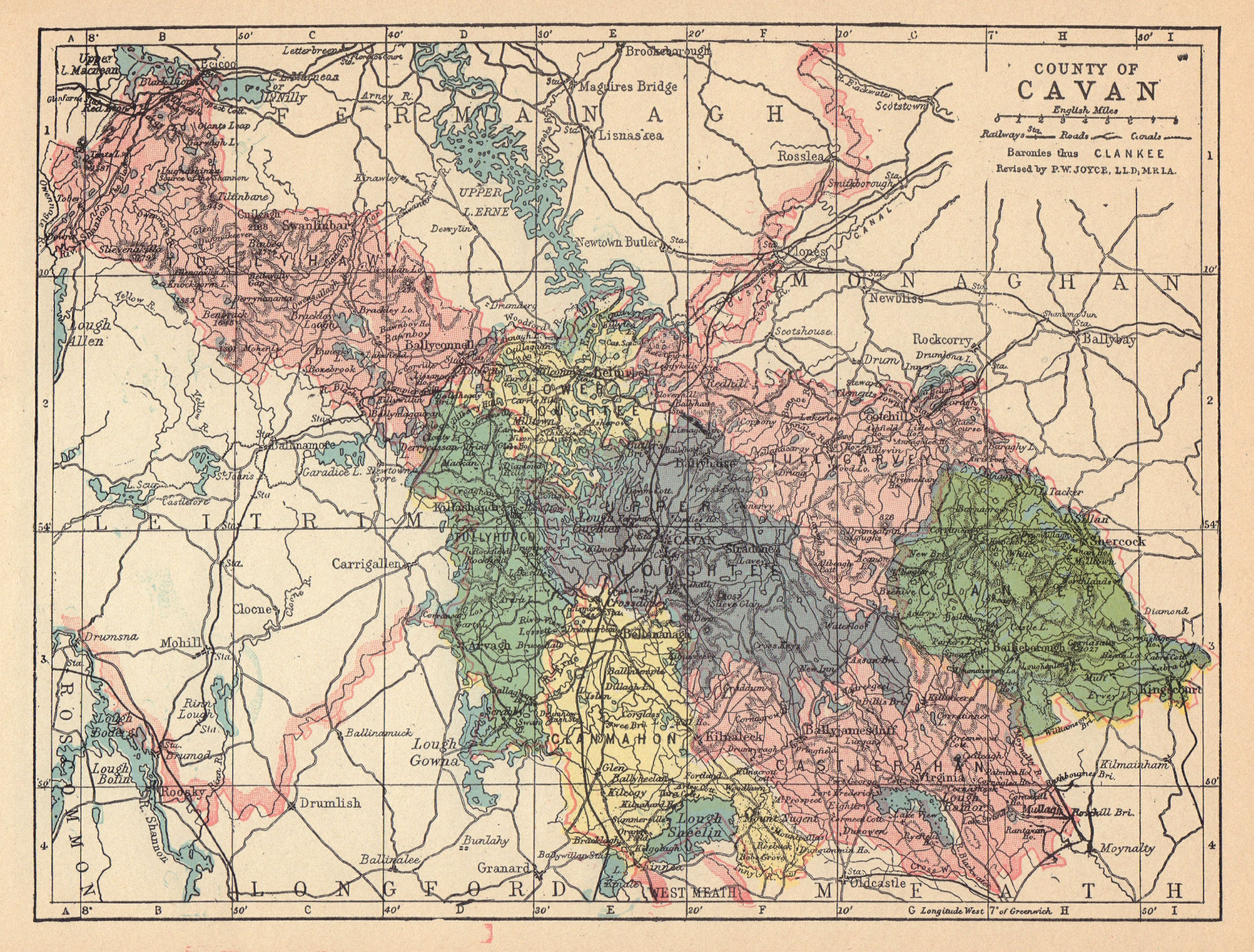 COUNTY CAVAN antique map. Ulster. Ireland. JOYCE 1905 old chart