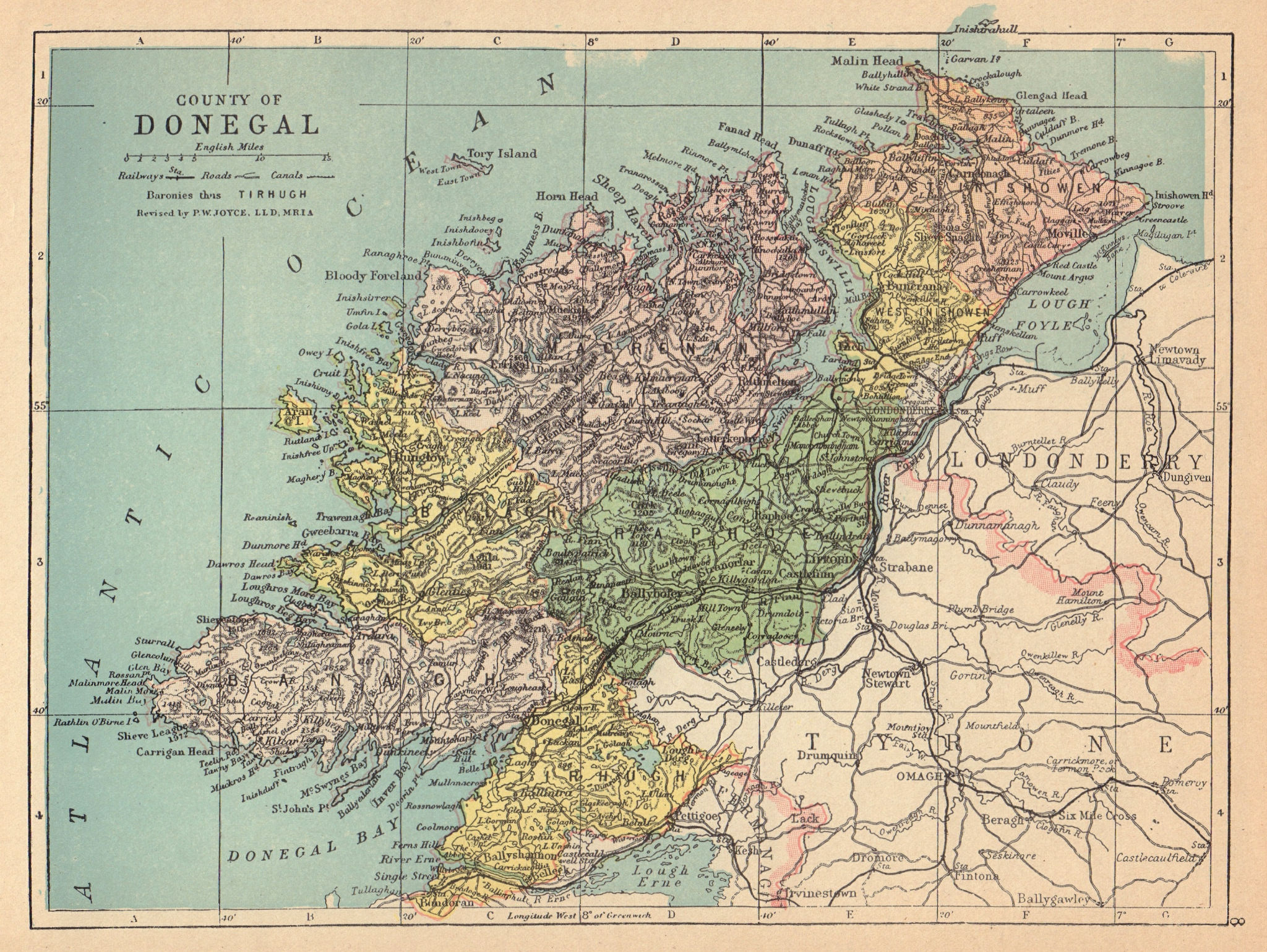 COUNTY DONEGAL antique map. Ulster. Ireland. JOYCE 1905 old chart
