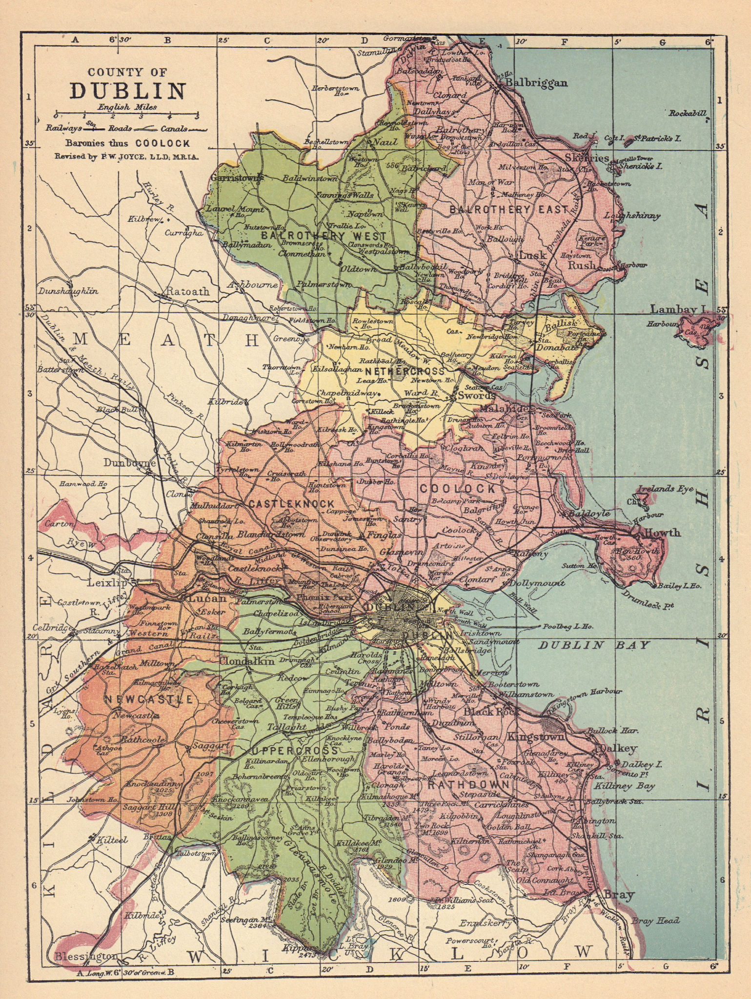 COUNTY DUBLIN antique map. Leinster. Ireland. JOYCE 1905 old chart