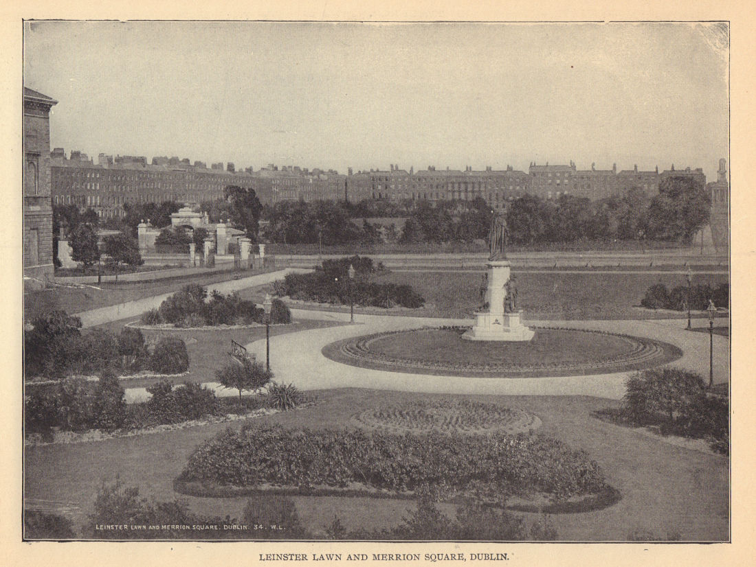 Leinster Lawn and Merrion Square, Dublin. Ireland 1905 old antique print