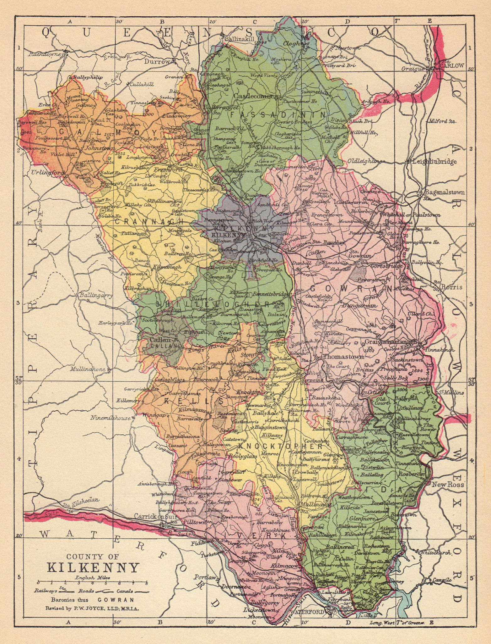COUNTY KILKENNY antique map. Leinster. Ireland. JOYCE 1905 old