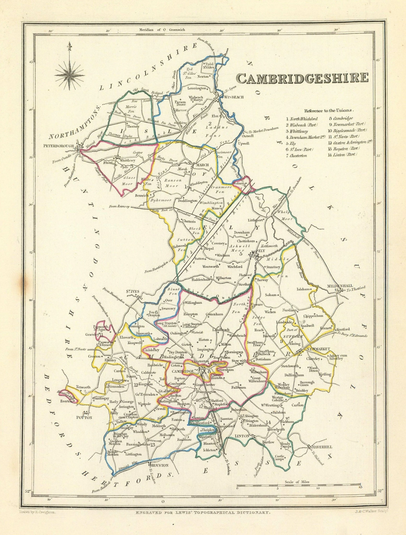 Antique county map of CAMBRIDGESHIRE by Creighton & Walker for Lewis c1840