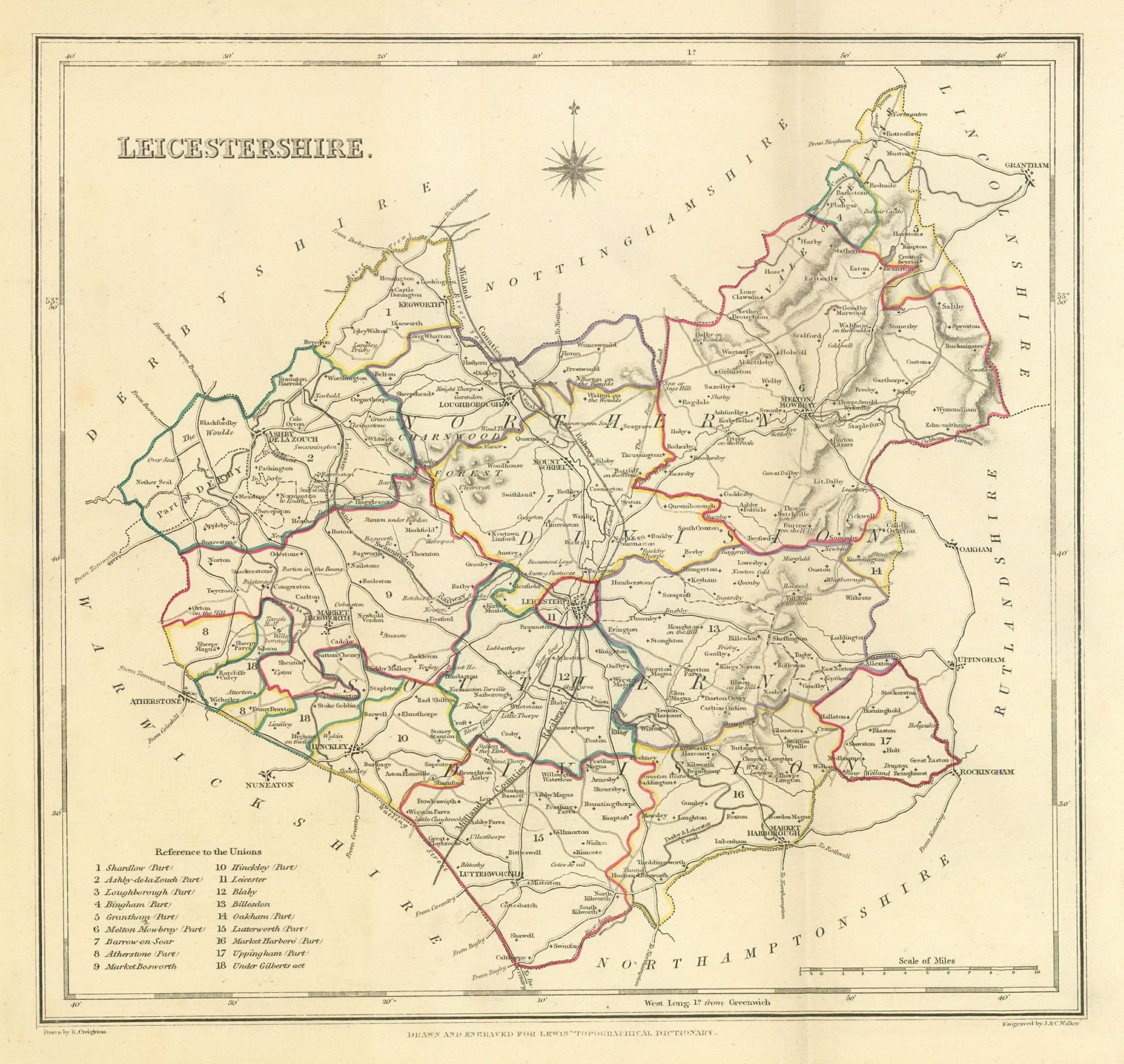 Antique county map of LEICESTERSHIRE by Creighton & Walker for Lewis c1840