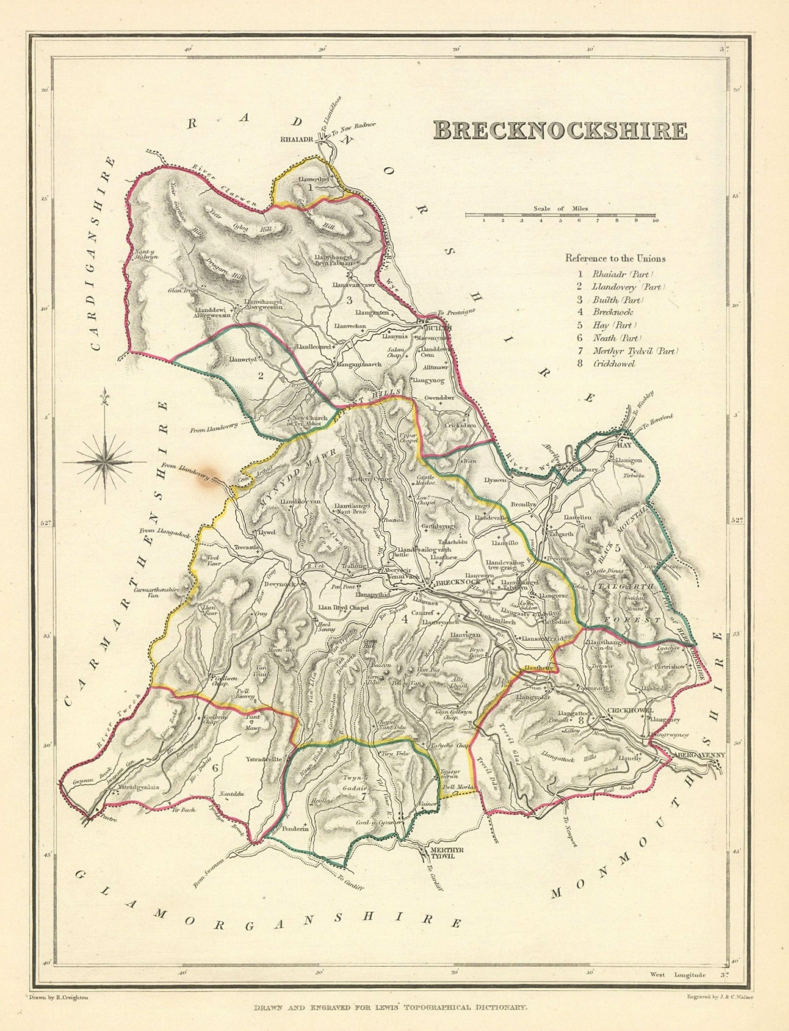 Antique county map of BRECKNOCKSHIRE by Creighton & Walker for Lewis c1840